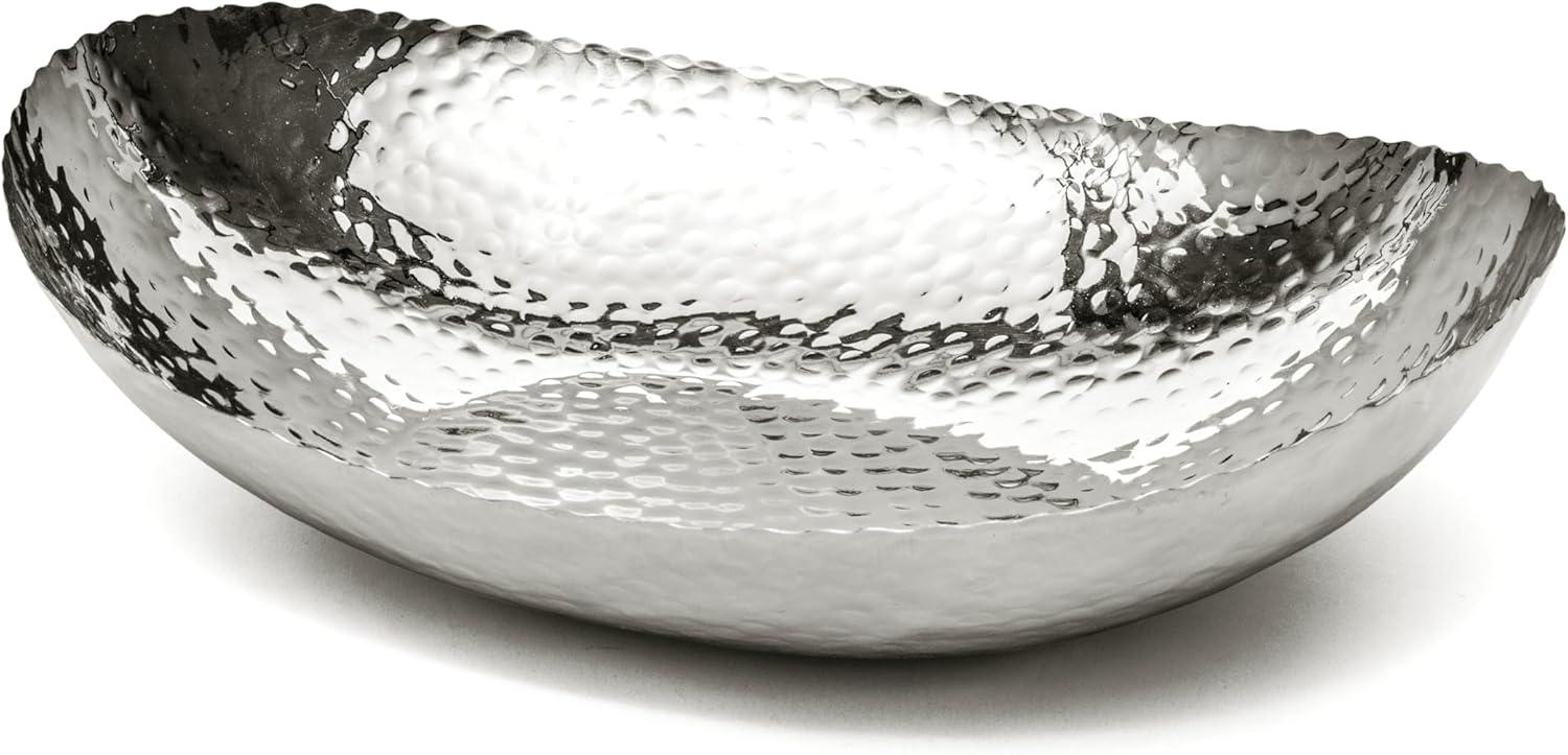 Polished Stainless Steel Hand Hammered Decorative Bowl, 12.75 inch