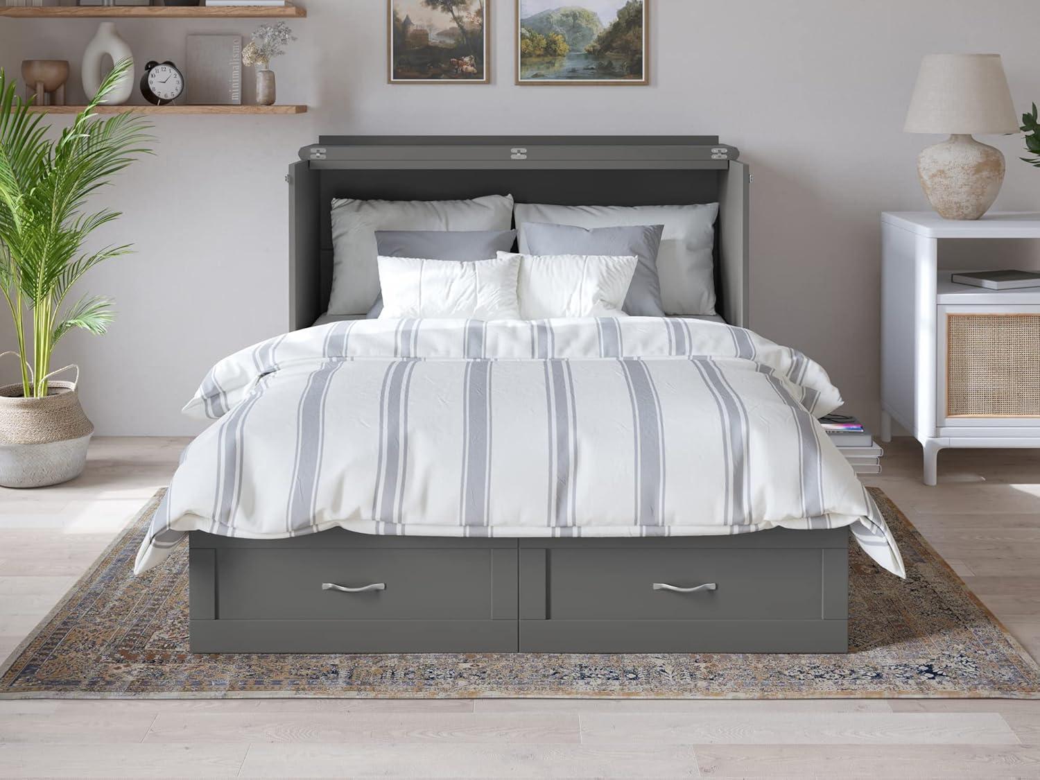 AFI Hamilton Full Solid Wood Murphy Bed Chest with Built-In Charger in Gray