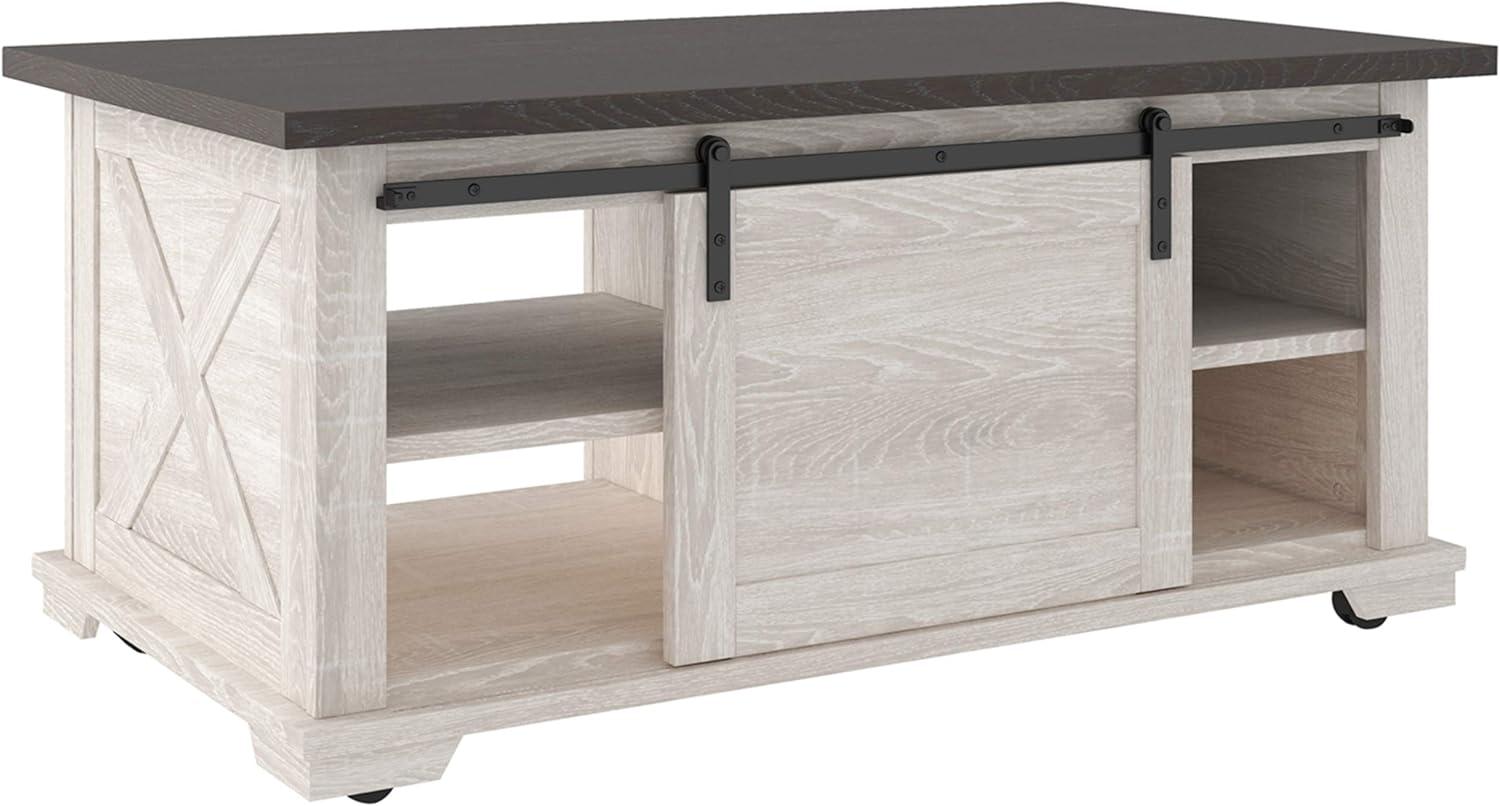 Contemporary Two-Tone Sliding Barn Door Coffee Table with Storage