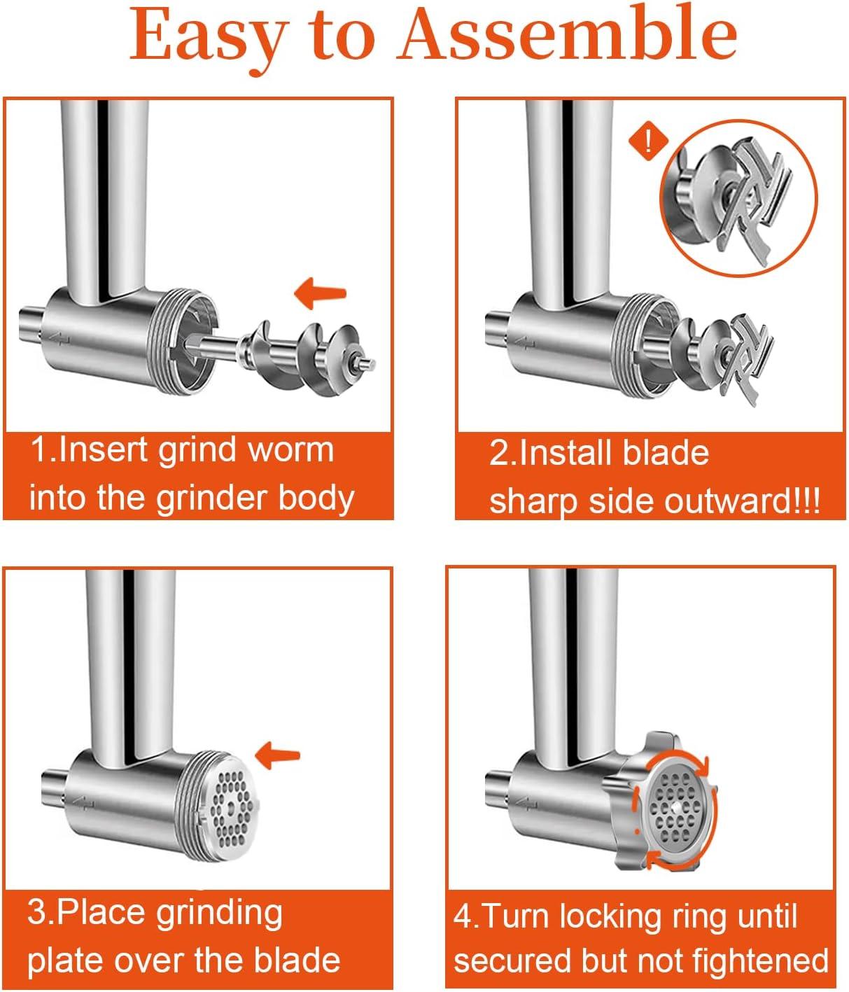 Meat Grinder Attachment for Kitchenaid Stand Mixer with 4 Grinding Plates, Cheese Grater Attachment for kitchenaid Stand Mixer with 3 Metal Sausage Stuffer Tubes, Salad Maker, Burger Press & 3 Blades