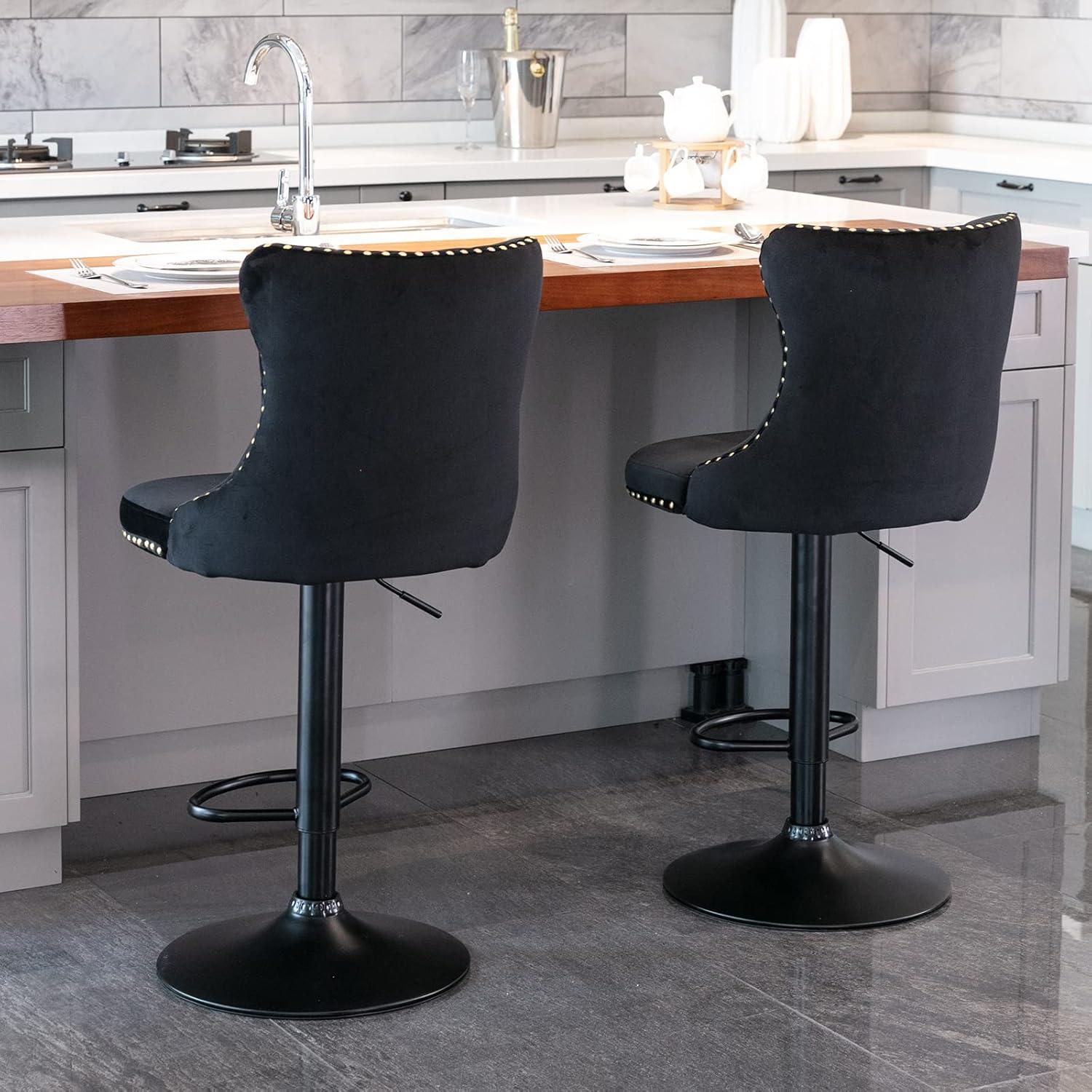 Modern Upholstered Tufted Swivel Velvet Bar Stools (Set of 4)