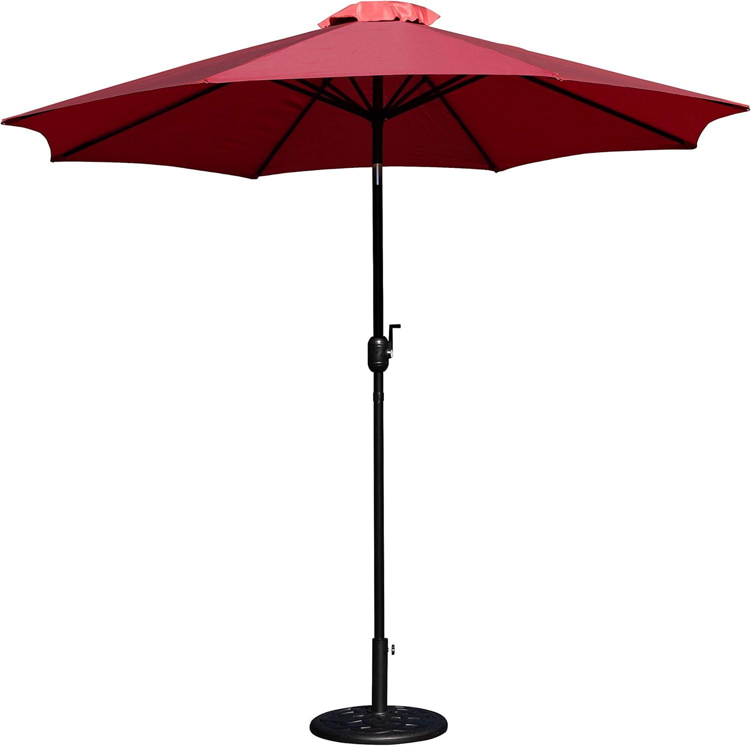 Flash Furniture Kona Red 9 FT Round Umbrella with Crank and Tilt Function and Standing Umbrella Base
