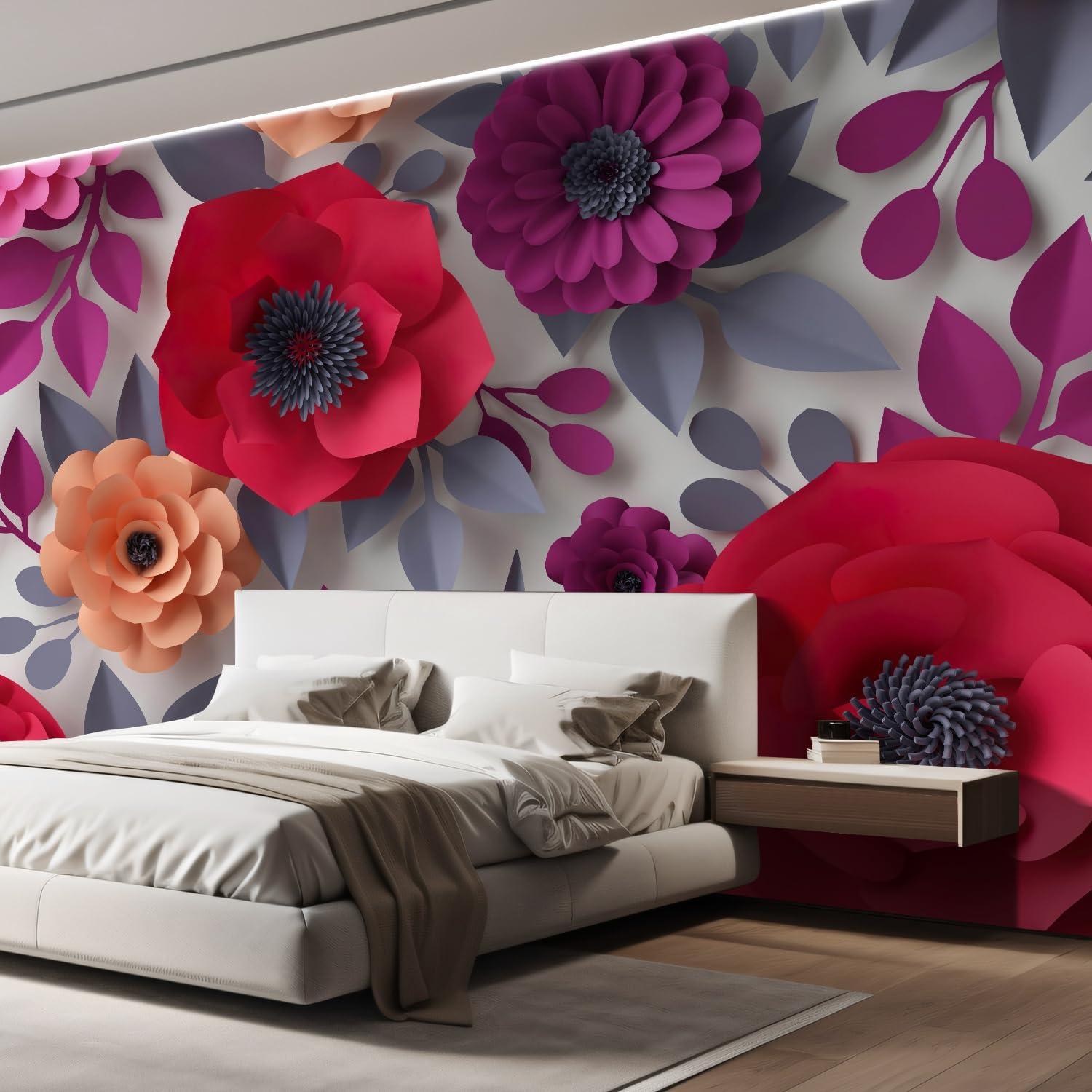 Large Pink and Red 3D Floral Vinyl Self-Adhesive Wallpaper