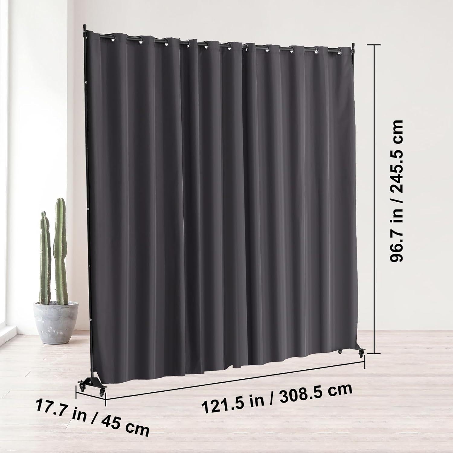 VEVOR Room Divider, Portable Panel Room Divider with Wheels Curtain Divider Stand, Freestanding Partition Divider Privacy Screen for Office, Bedroom, Dining Room, Study, Grey