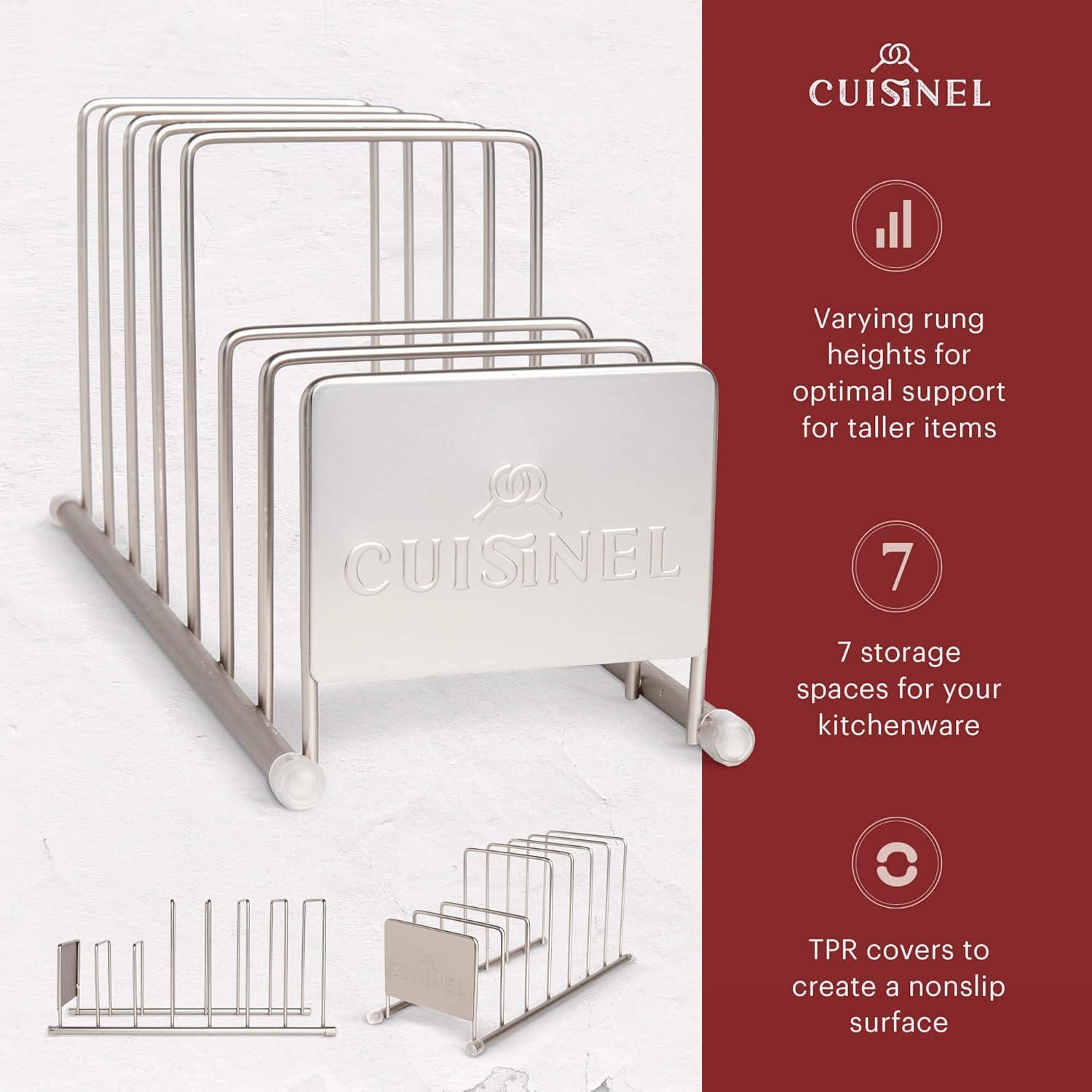 Cuisinel Lid and Dish Organizer Rack - Satin Nickel Silver Kitchen Storage Organization Stand
