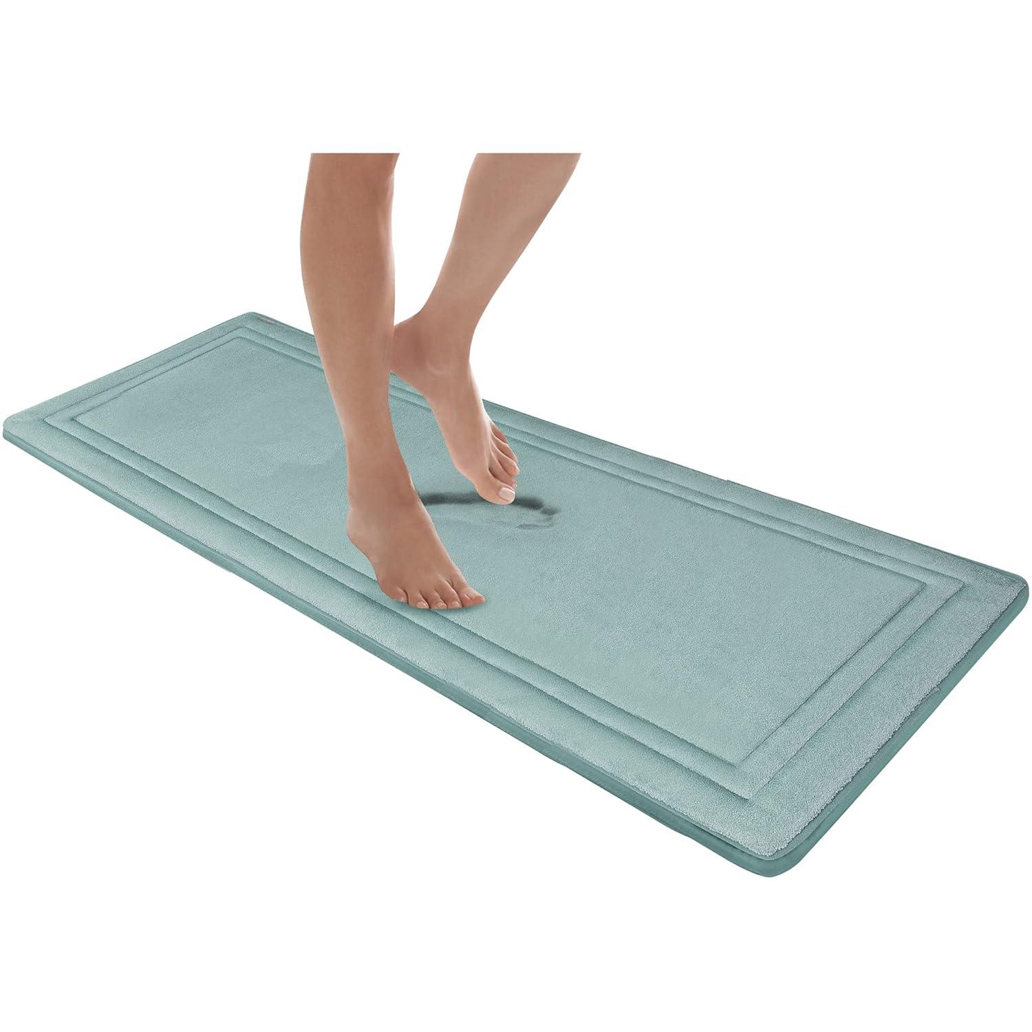24"x58" MICRODRY SoftLux Racetrack Twist Memory Foam Bath Mat with Skid Resistant Base Aqua: Machine Washable, Plush Bathroom Runner