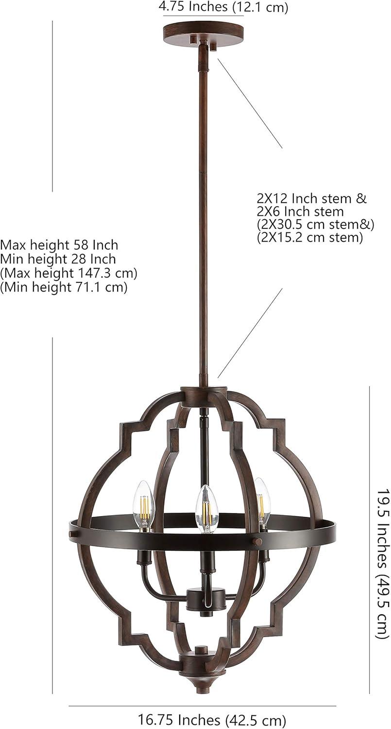 Ogee 16.75" 3-Light Adjustable Iron Rustic Industrial LED Pendant, Oil Rubbed Bronze