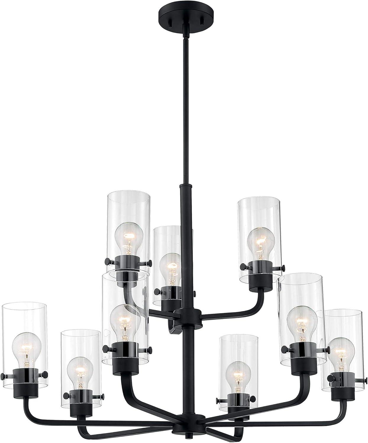 Sommerset 30" Matte Black 9-Light Chandelier with Clear Glass Shades