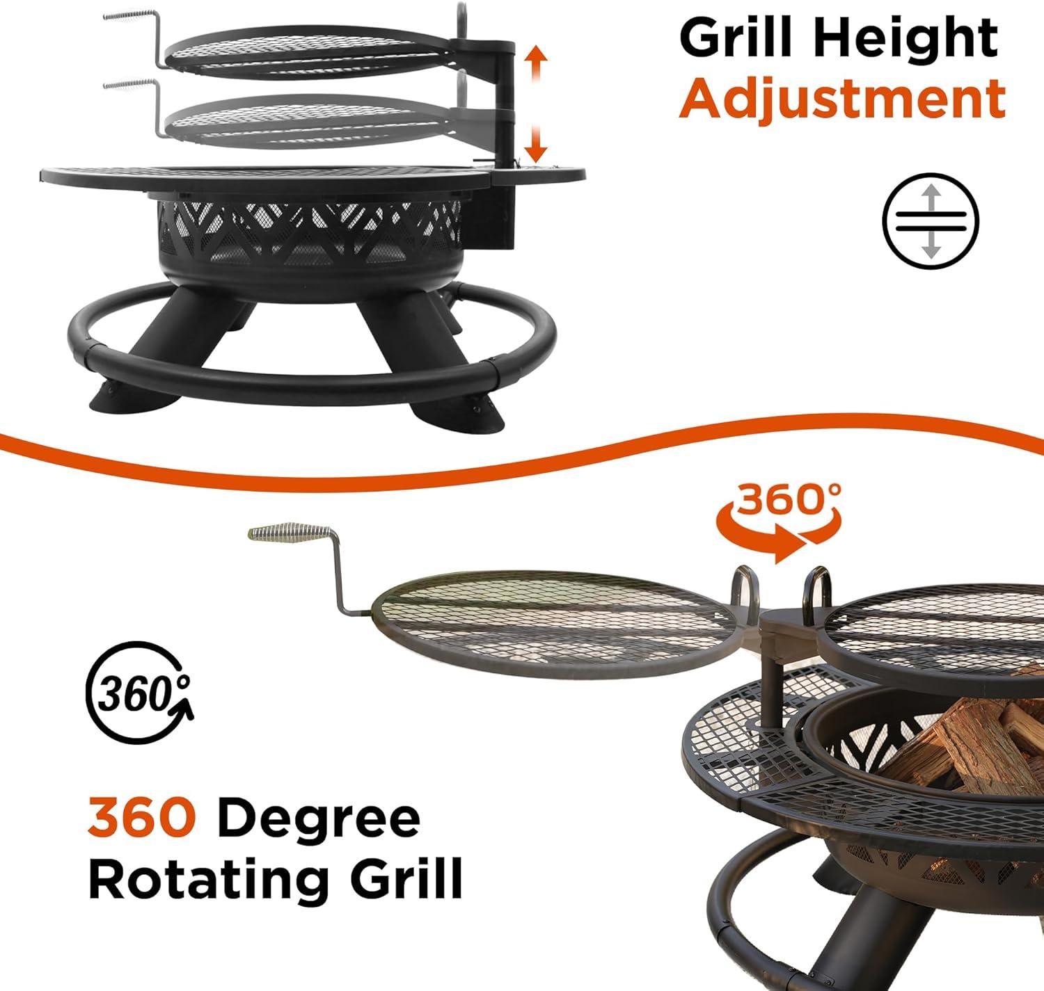 Red Mountain Valley 47" Fire Pit with Adjustable BBQ Grate | Rustic Deer Head Design | Outdoor Cooking and Heating 2A-OC001