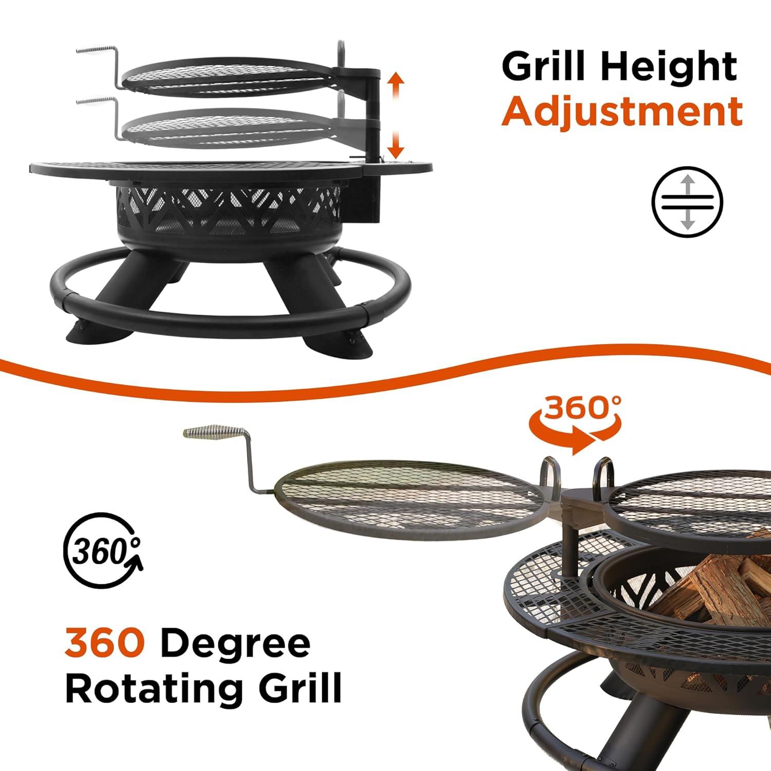 Red Mountain Valley Outdoor Fire Pit 47'' with Adjustable Grill, Outdoor Large Wood Burning BBQ Firepit Bowl, Bonfire Fire Pits with Cooking grates, 2-in-1 Steel Table for Backyard, Patio Picnic