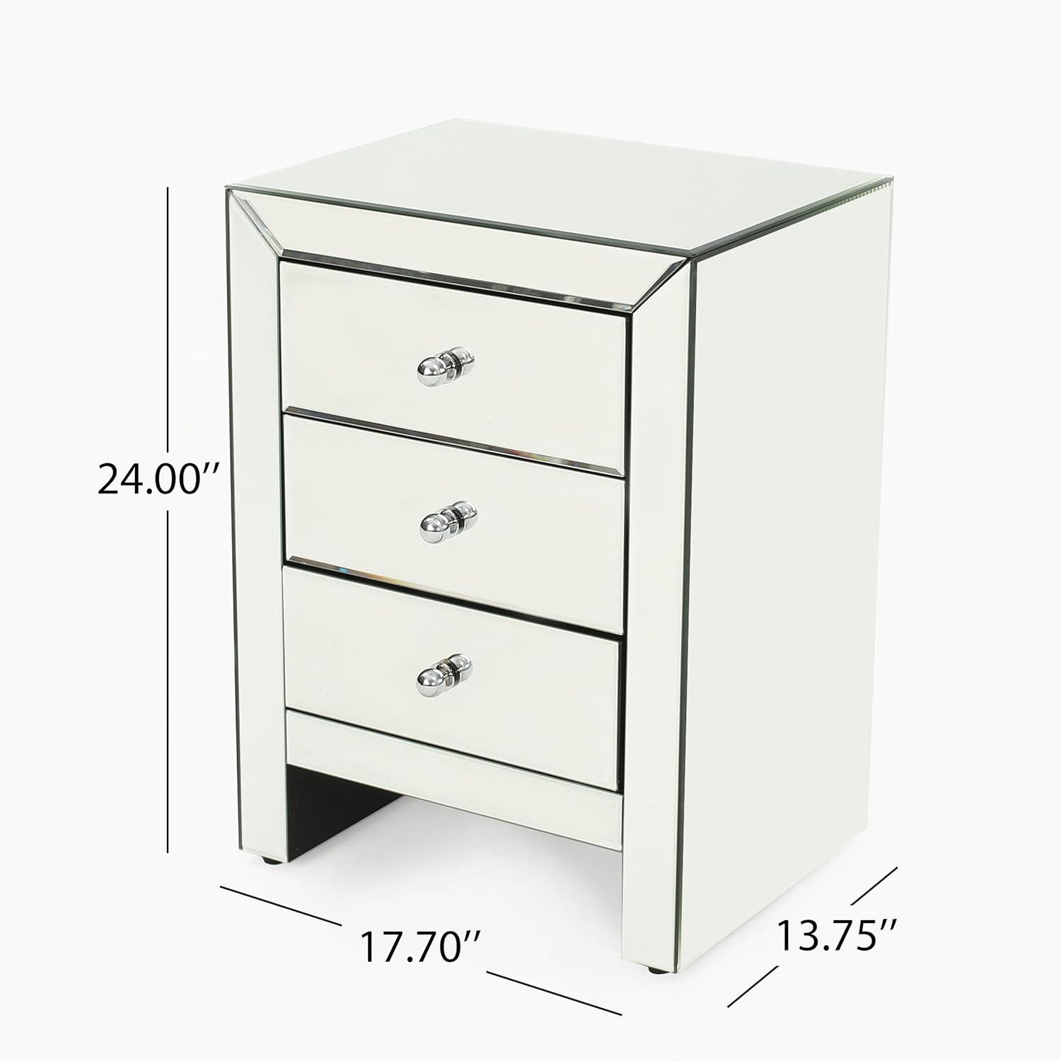 GDF Studio Vashti Mirror Finished 3 Drawer Accent Table