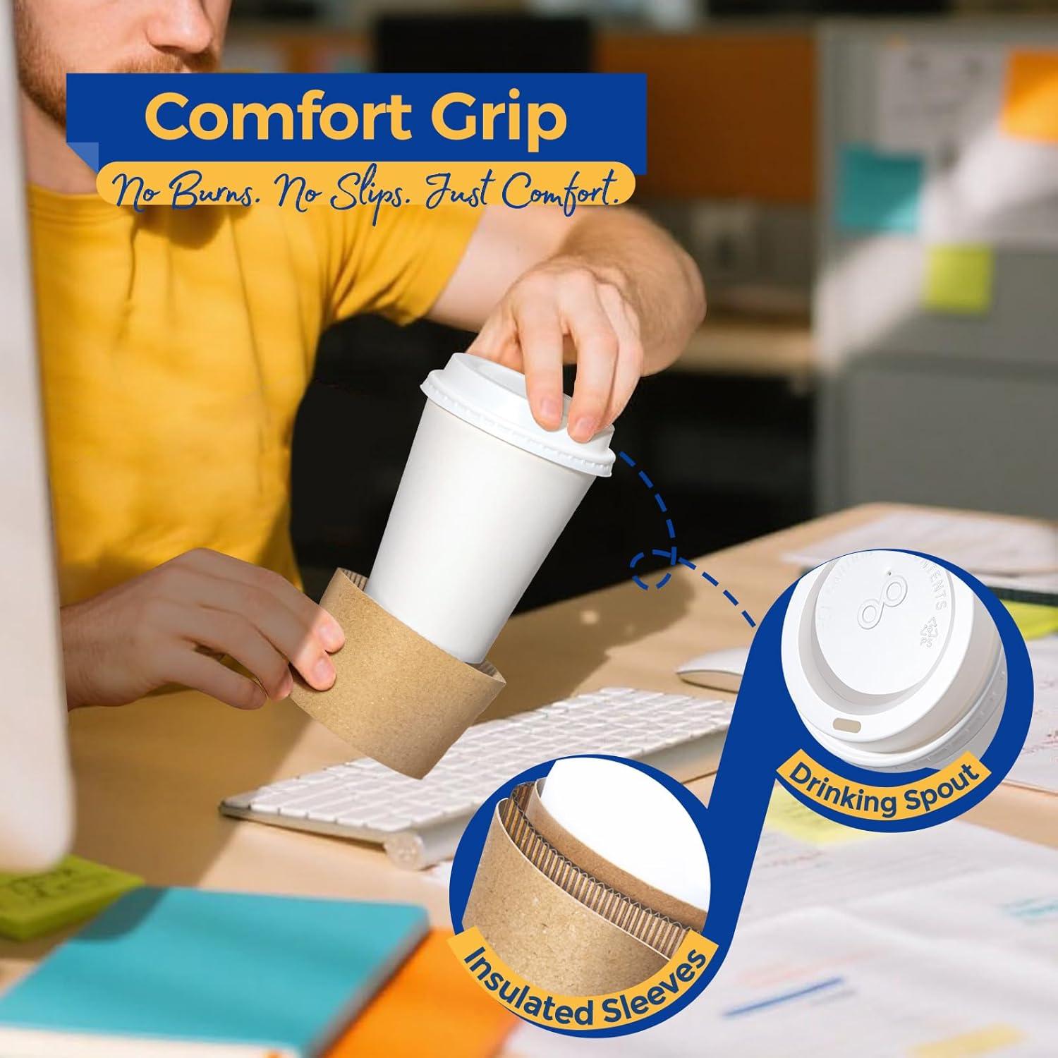 FAST APPLIANCES LLC Paper Cups,Cups,Disposable Cups 100 Pack 12 Oz Leak-Proof Coffee Cups With Lids And Sleeves Disposable Paper To Go Hot Coffee Cups For Home, Business, Office, Cafes And Parties