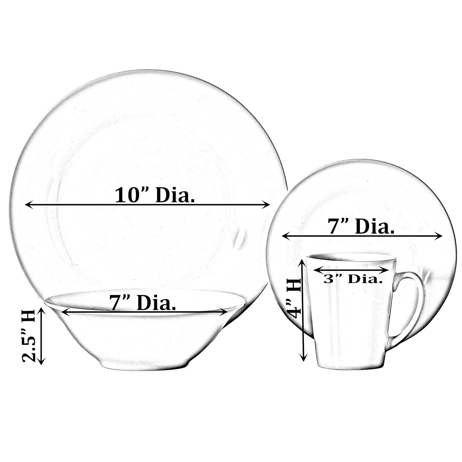 Dinewares 16 PC Spin Wash Dinnerware Dish Set for 4 Person | Mugs, Salad and Dinner Plates and Bowls Sets, Dishwasher and Microwave Safe, White