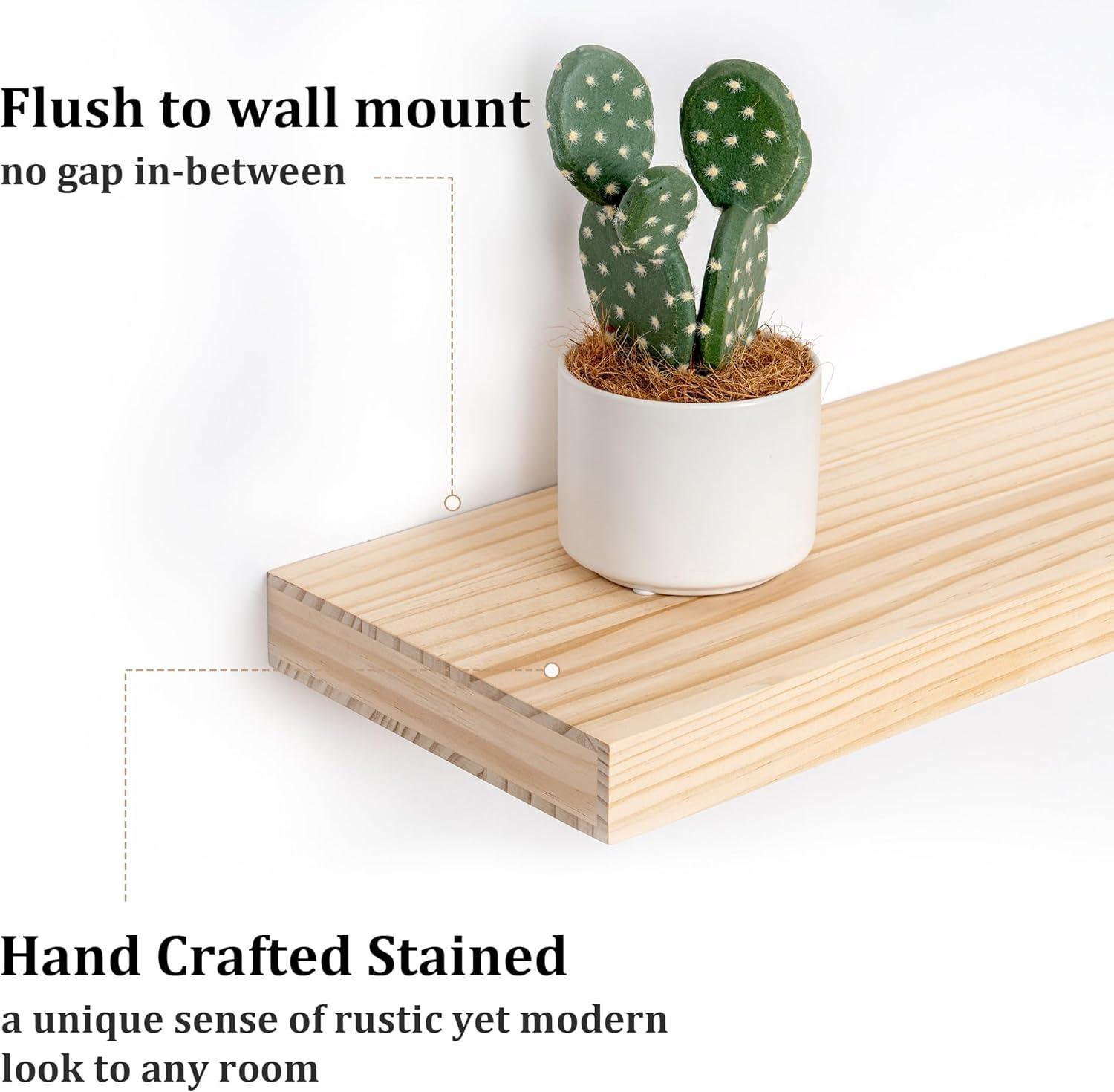 24 Inch Floating Shelves Set of 2, Rustic Solid Wood Wall Mounted Shelves for Decor & Storage, Dark Walnut Shelves for Bedroom Kitchen Living Room - Dark Walnut