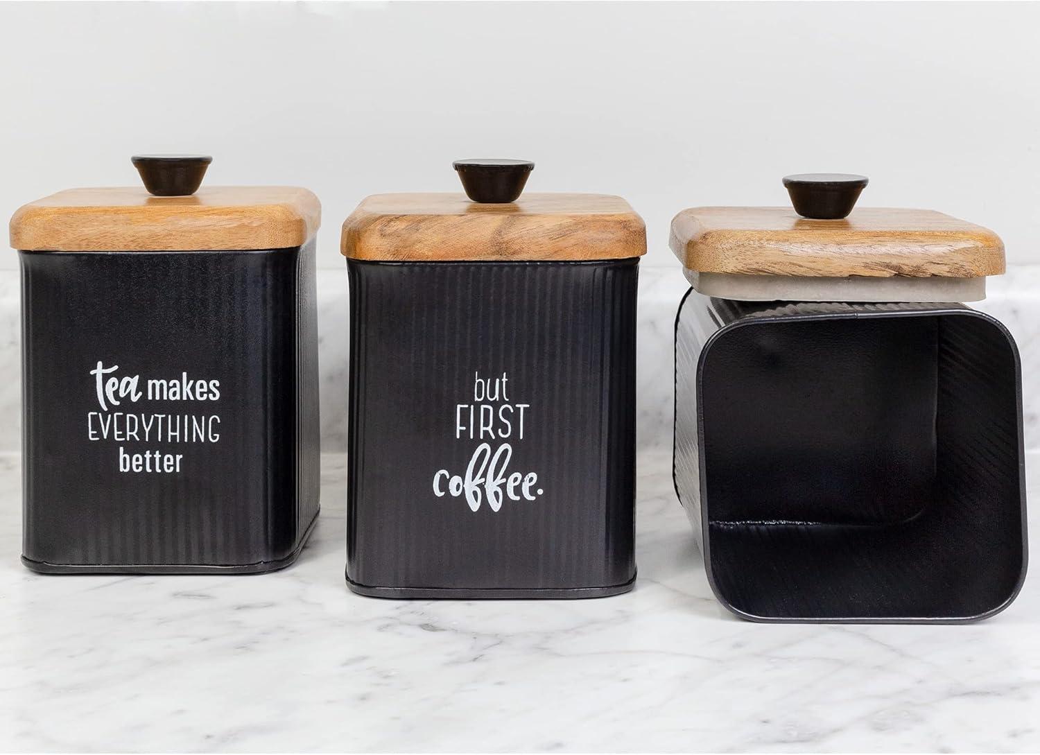 AuldHome Design Farmhouse Canisters, 3pc Set; Rustic Storage Containers for Coffee, Tea and Sugar