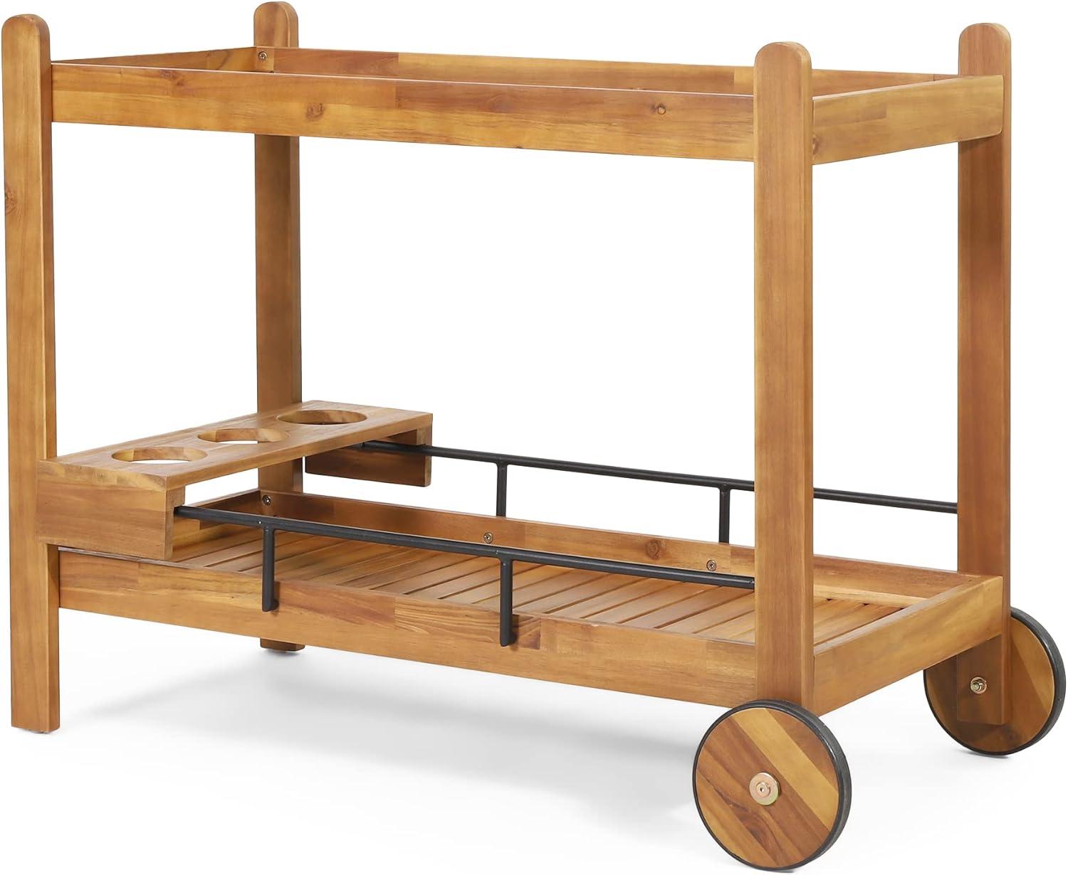 Christopher Knight Home Bavier Outdoor  Acacia Wood 2 Tiered Bar Cart with Bottle Holders by