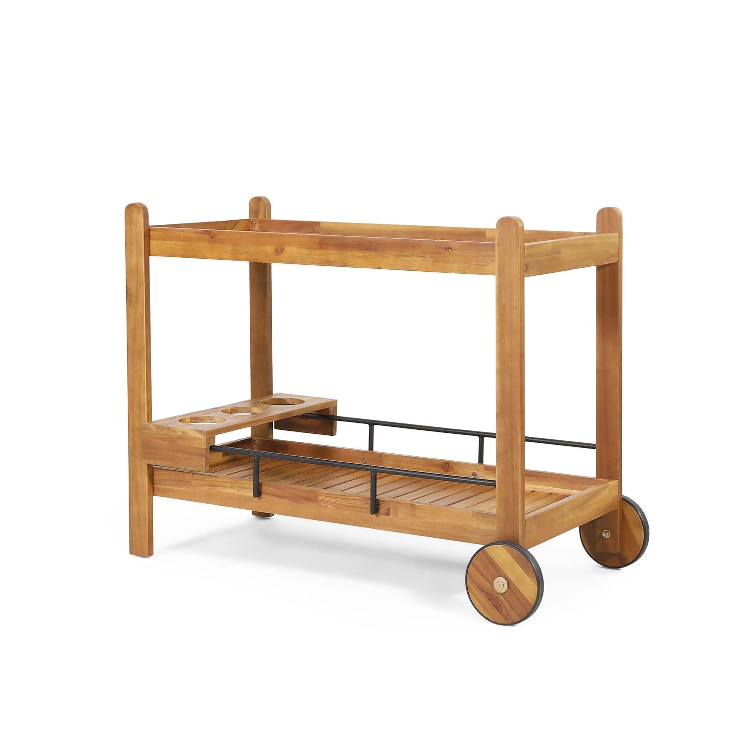Christopher Knight Home Bavier Outdoor  Acacia Wood 2 Tiered Bar Cart with Bottle Holders by