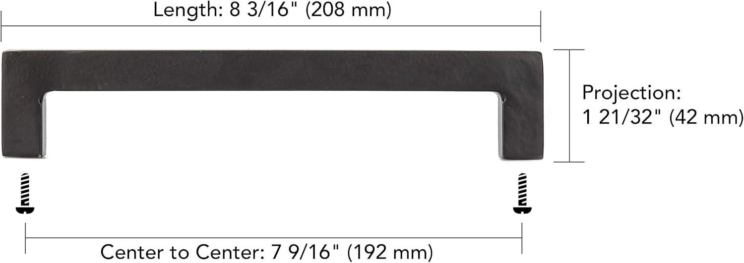 Matte Black Iron Rectangular Pull Handle with Mounting Hardware