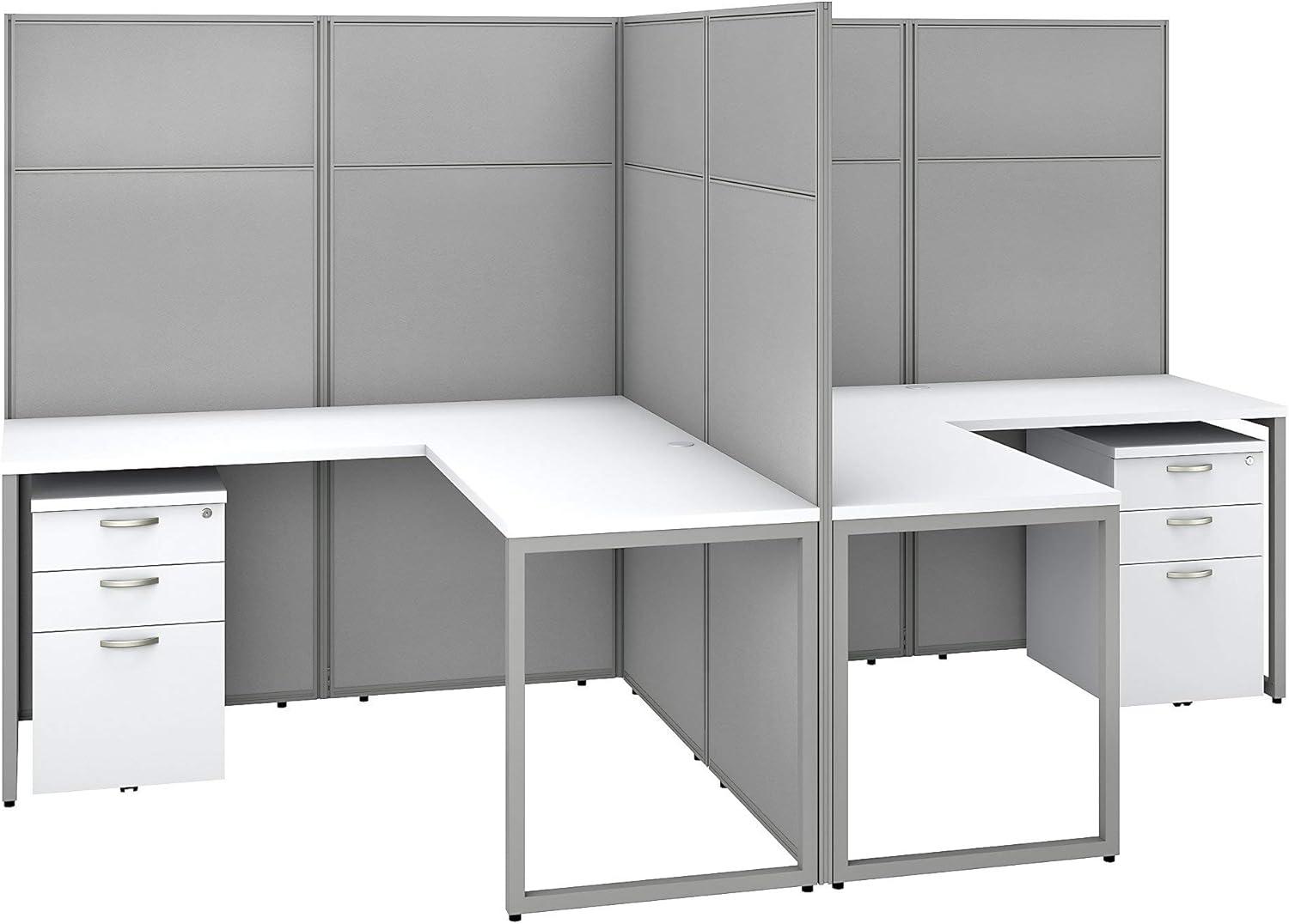 Easy Office 2 Person L Desk with Drawers & 66H Panels in White - Engineered Wood