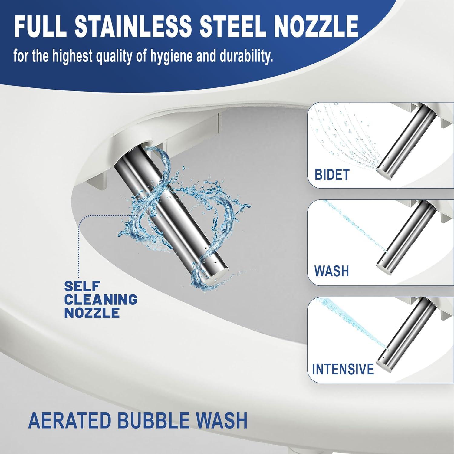 Ivyel GL-3 Smart Electric Bidet for Toilet Seat,Fits Round Toilets,Stainless Steel Self Cleaning Nozzle,Heated bidet Toilet Seat with Warm Water,Air Dryer,Intensive Wash