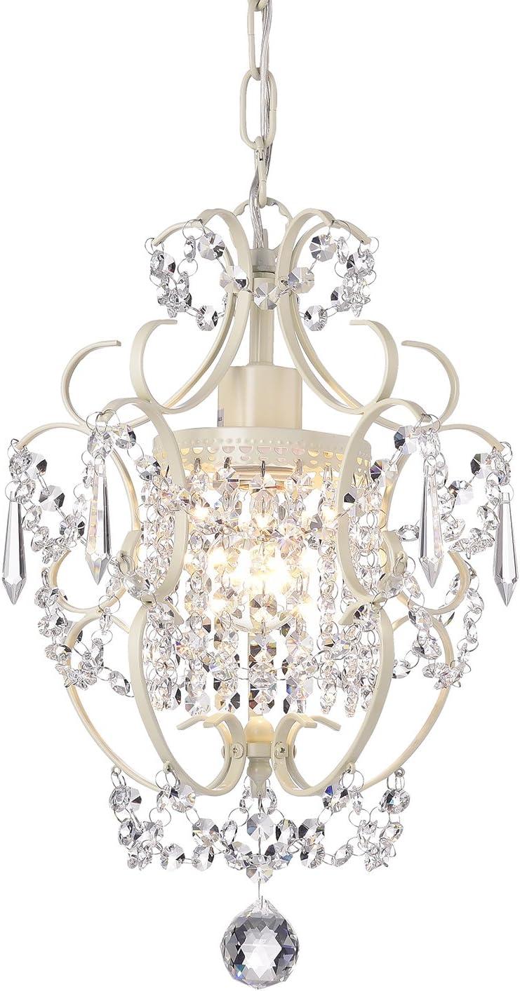 Edvivi Amorette Mini Chandelier Crystal Chandeliers, 1 Light Modern Elegant Glam Ceiling Light Fixture Ivory, Adjustable Hanging Lighting for Closet, Bedroom, Girls Room, Kitchen Island
