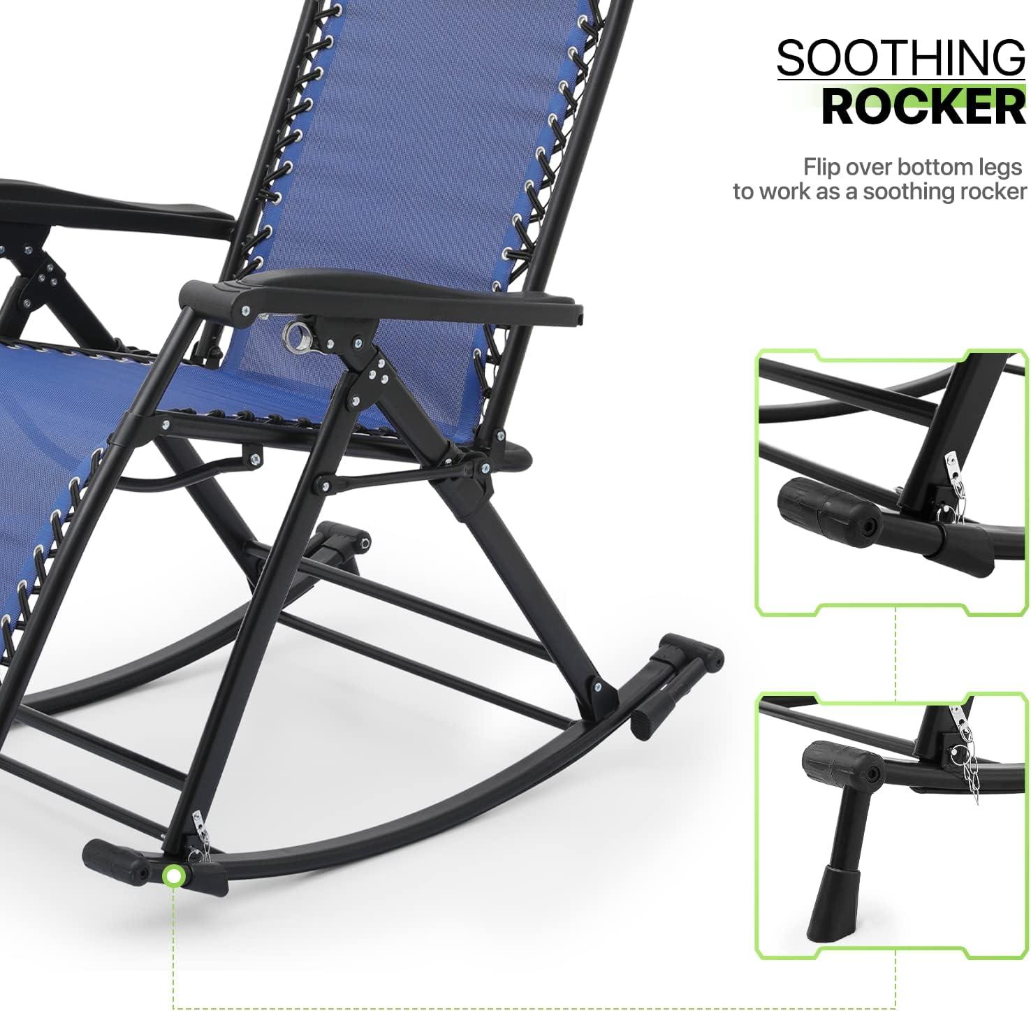 Magshion Set of 2 Zero Gravity Lounge Chairs, Adjustable Rocking Chairs with Pillow, Outdoor Beach Portable Foldable Recliner, Folding Lounge Rocker, Black
