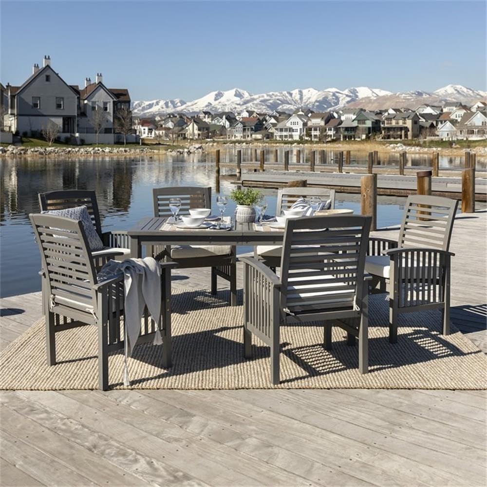 Outdoor Classic Traditional Modern Contemporary Acacia Wood Simple Patio 7-Piece Dining Set - Brown