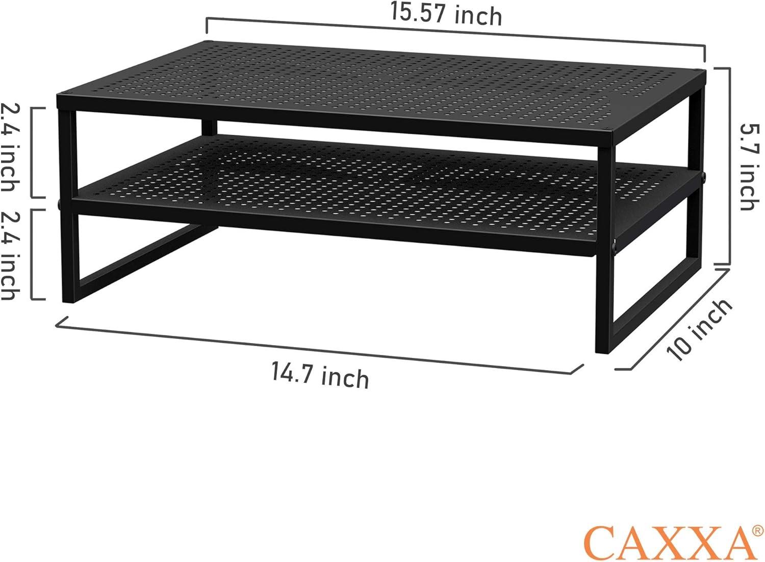 Black Metal 2-Tier Monitor Stand with Perforated Shelves