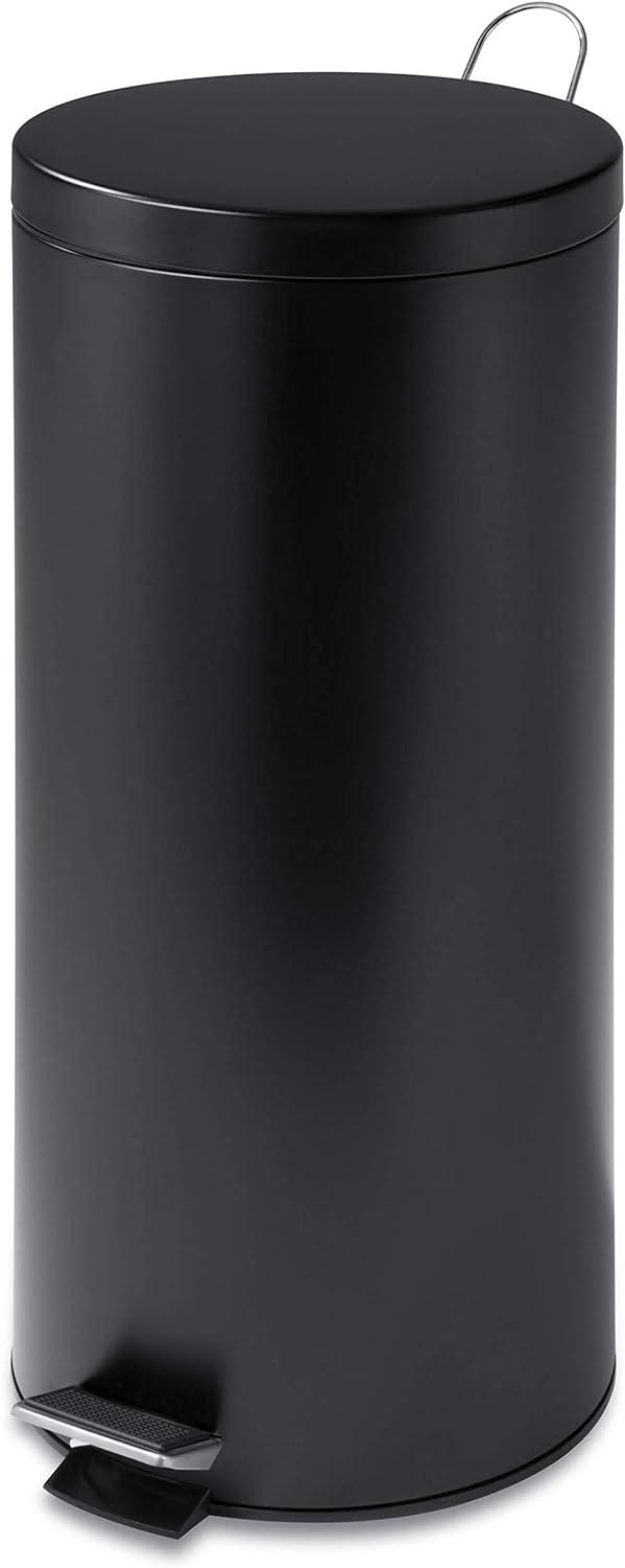 Black Stainless Steel Round Step-On Trash Can, 8 Gallon