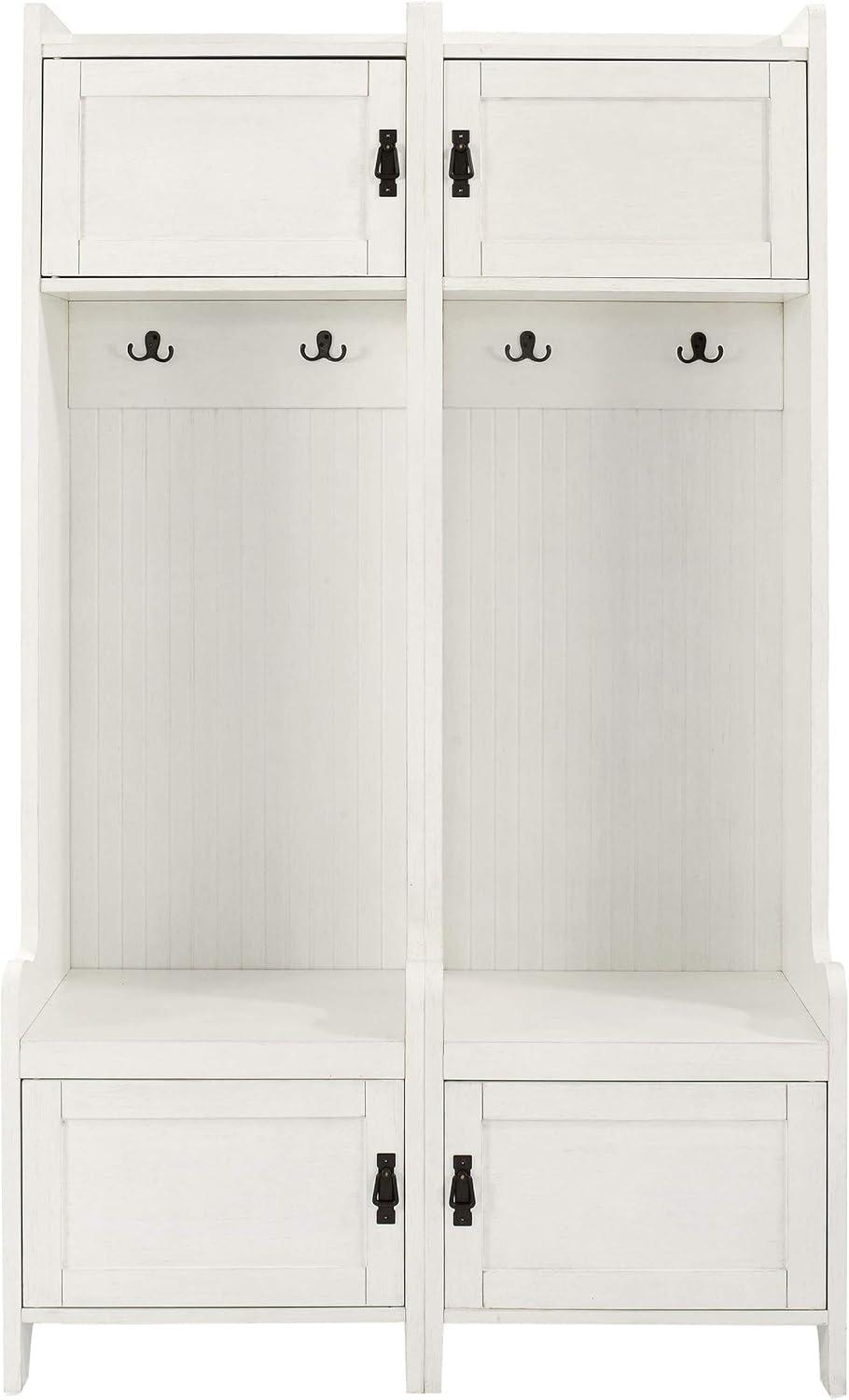 Crosley 2pc Fremont Entryway Kit Two Towers White: Hall Tree Organizer with 4 Hooks, Wood Veneer, Metal Hardware