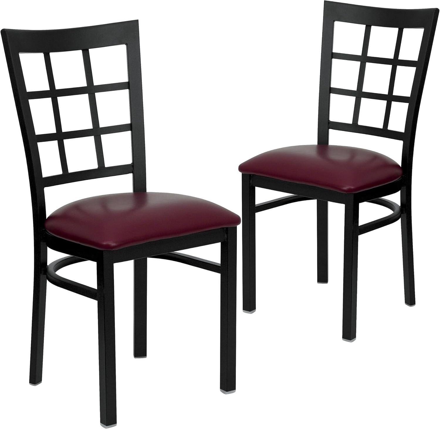 Burgundy Vinyl Seat Black Metal Ladderback Chair