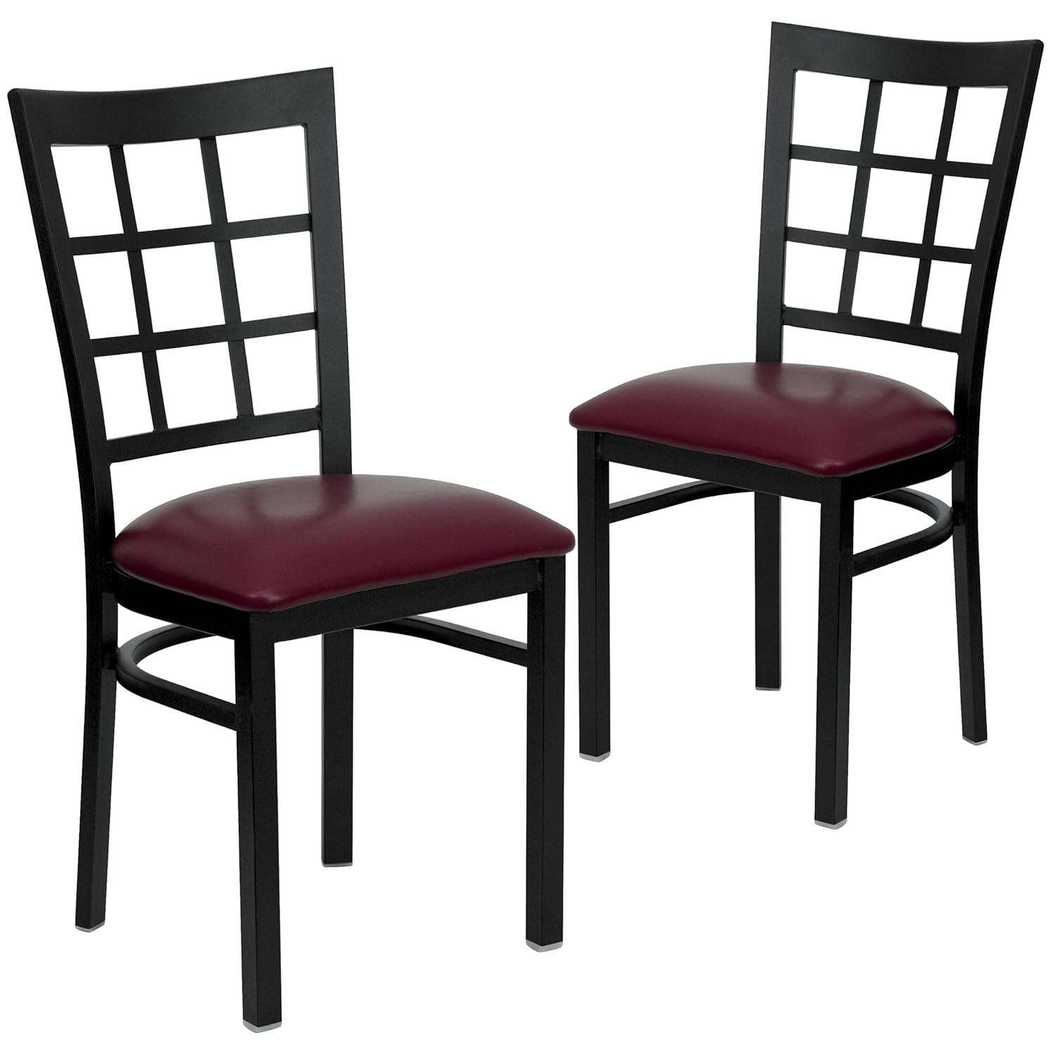 Flash Furniture 2 Pack HERCULES Series Black Window Back Metal Restaurant Chair - Burgundy Vinyl Seat