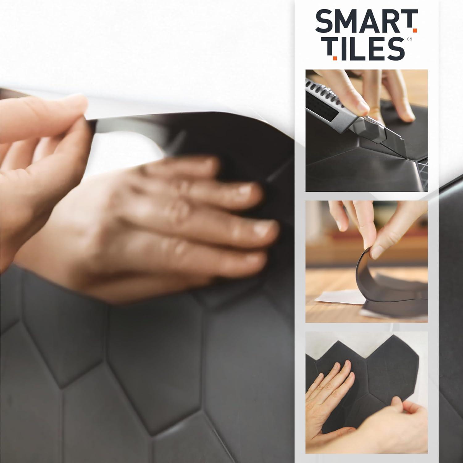 Smart Tiles - 3D Adhesive Peel and Stick Backsplash Tile, Green - 5-Pack 11.43" x 9"