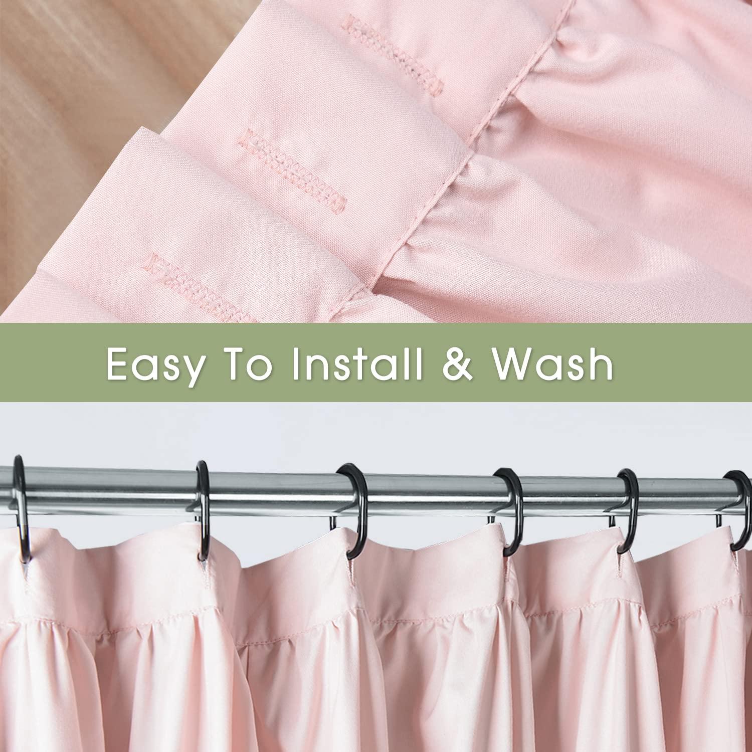 Peach Ruffle Shower Curtain, Vintage Handcrafted Bow Tie Bath Curtain for Master Bathroom, Ruched Microfiber Bathroom Curtain with 12 Buttonholes, 72" W x 72" H (LQ-10)