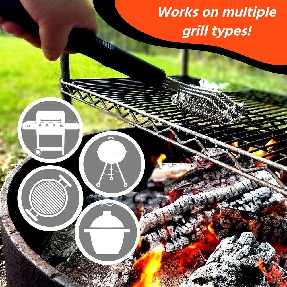 Grill Brush and Scraper - Bristle Free Stainless Steel BBQ Cleaning Tool - No Wire Scrubber Best for Gas/Charcoal/Porcelain Grill Grates - Safe Barbeque Accessories