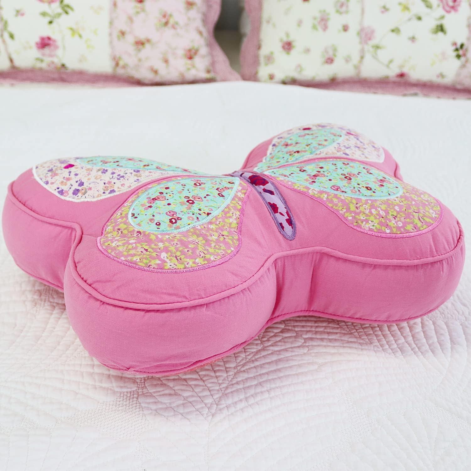 Brandream Kids Pillows Girls Butterfly Shaped Pillow Quilted Throw Pillow for Bed Couch Pink Sweet