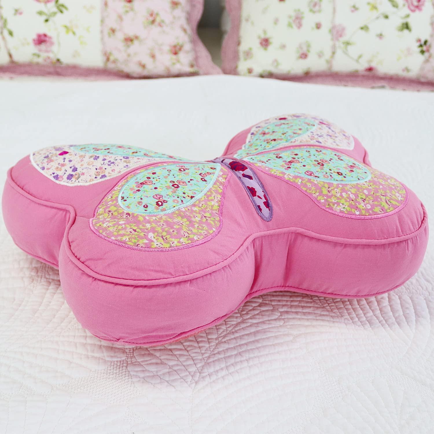 Brandream Kids Pillows Girls Butterfly Shaped Pillow Quilted Throw Pillow for Bed Couch Pink Sweet