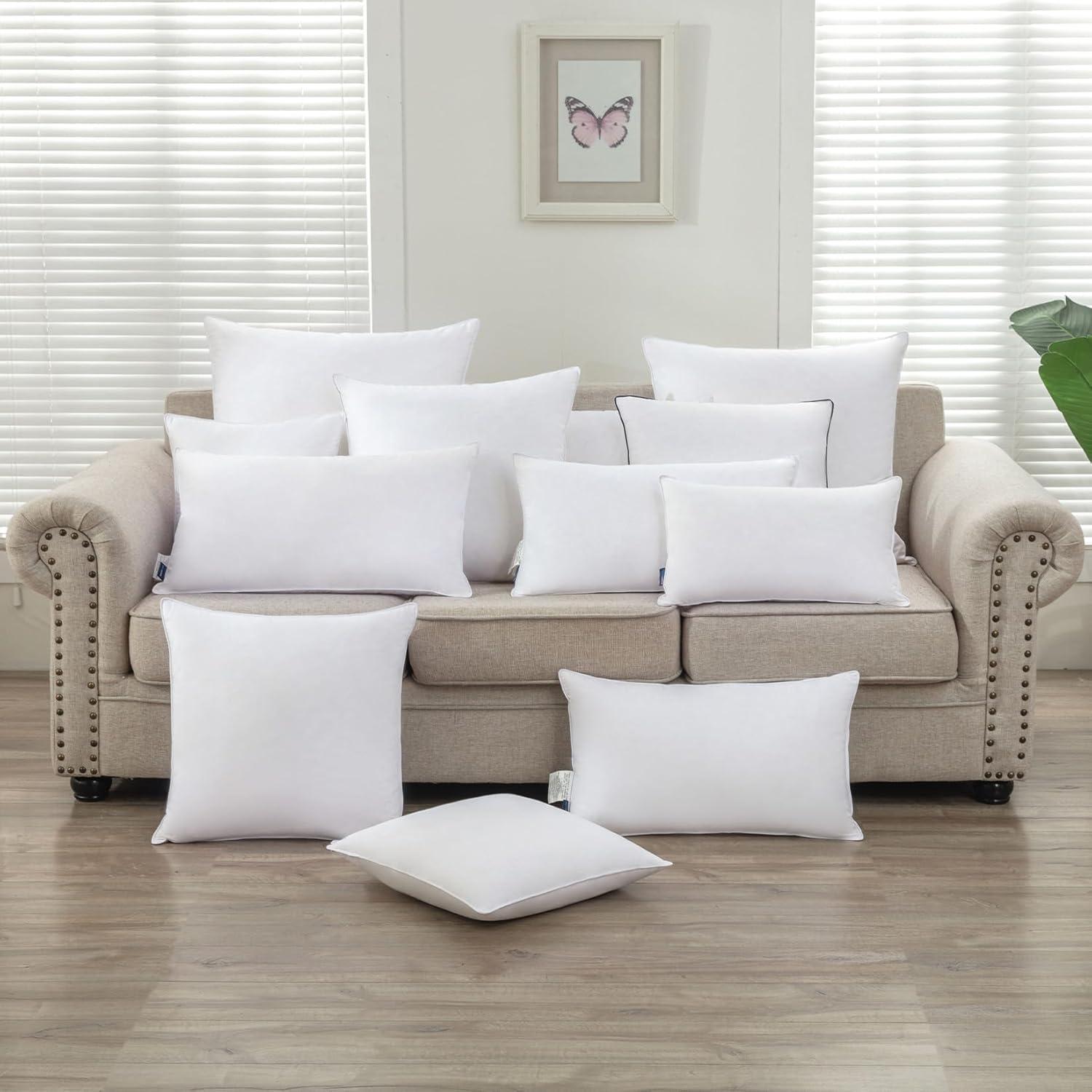 White 20" x 20" Down Feather Pillow Inserts, Set of 2