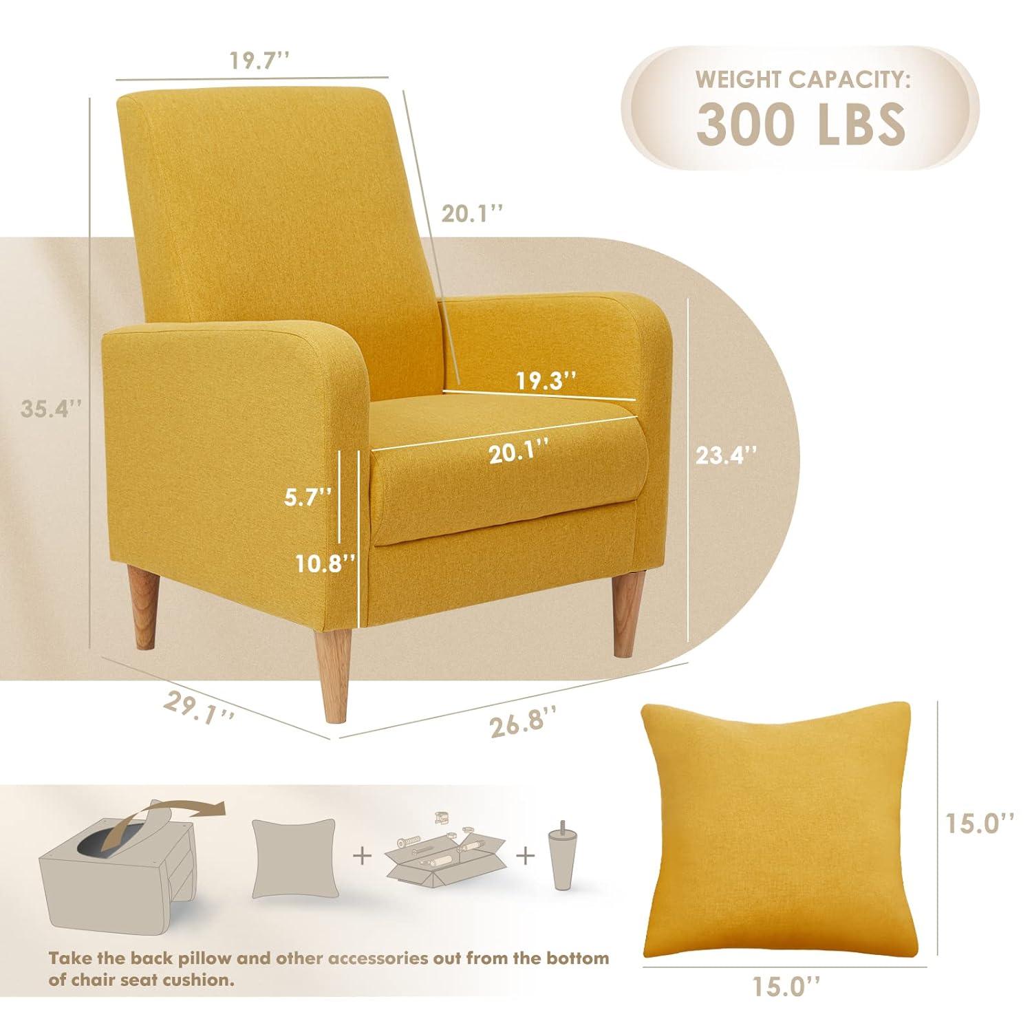Hokku Designs Modern Upholstered Accent Chair Armchair with Pillow, Fabric Reading Living Room Side Chair,Single Sofa with Lounge Seat and Wood Legs,