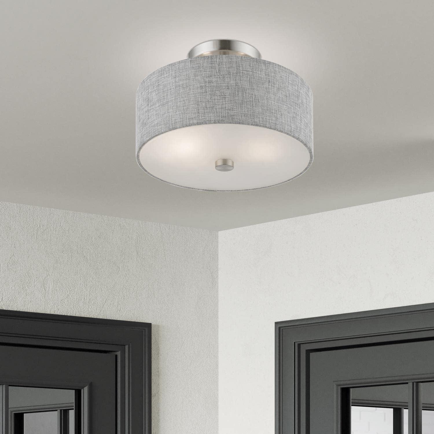 Livex Lighting Dakota 2 - Light Semi-Flush Mount in  Brushed Nickel/Shiny White