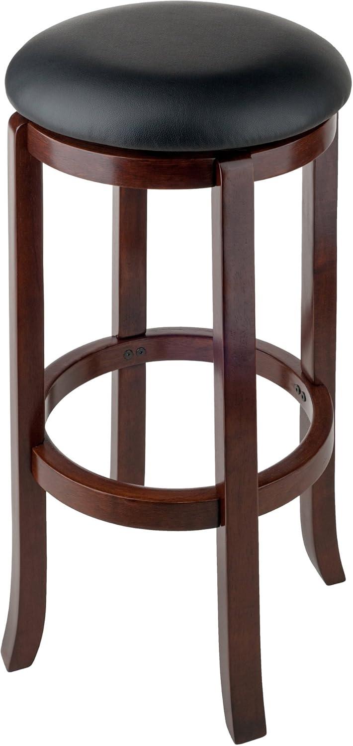 Elegant Transitional 30" Swivel Bar Stool in Walnut & Black Leather