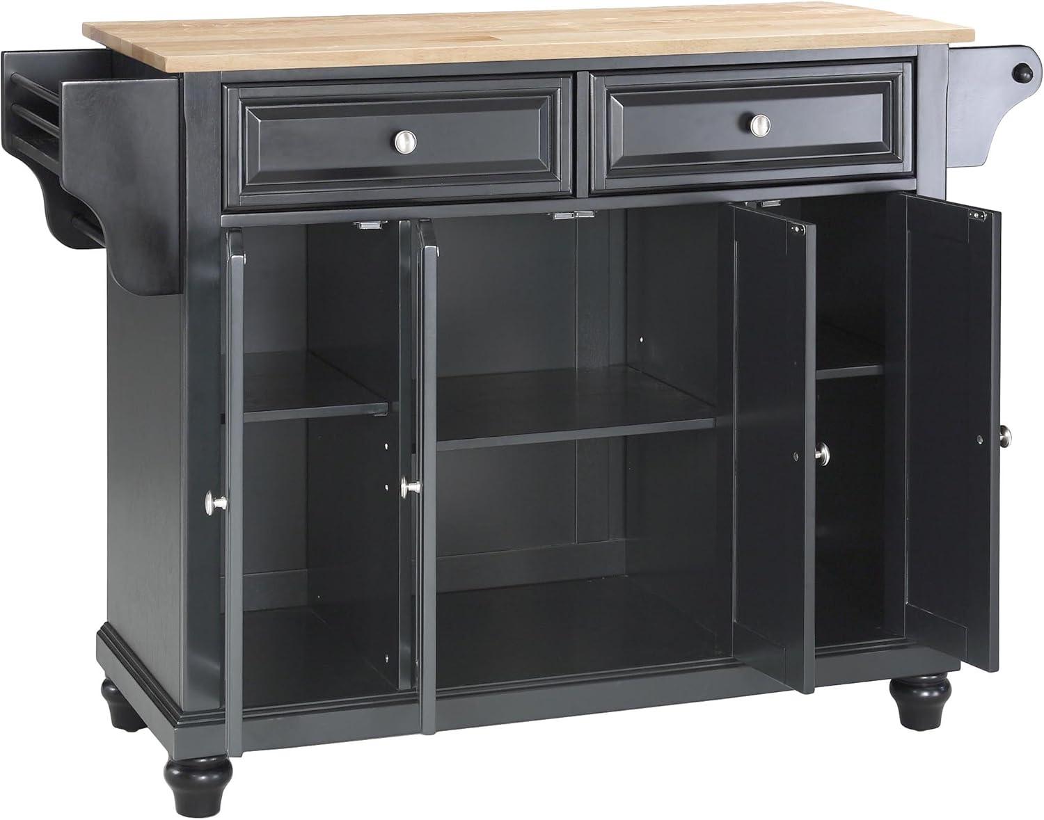 Crosley Furniture Cambridge Natural Wood Top Kitchen Island in Black