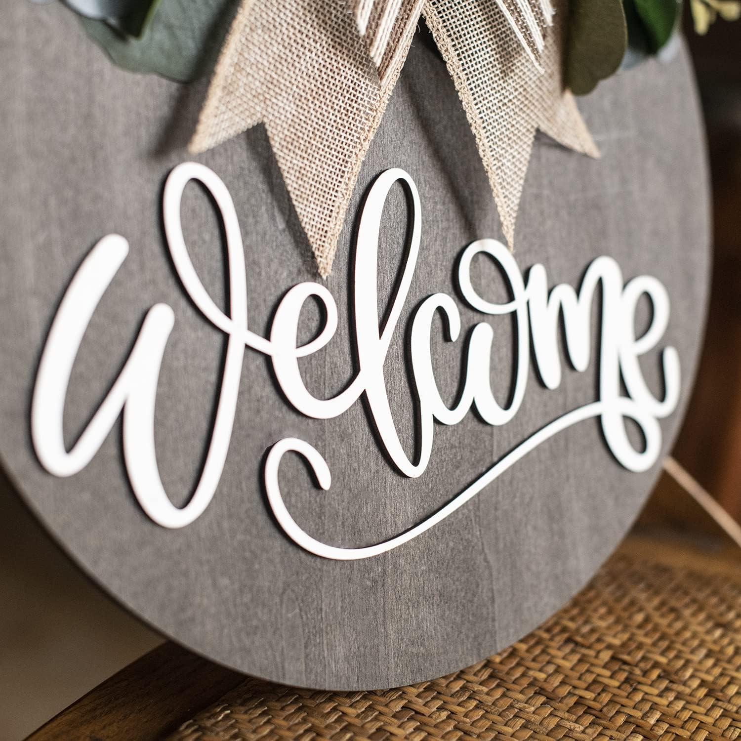 ZIZOCWA Welcome Front Door Sign Welcome Stereo Board Background Wall Decoration Garden Door Hanging Window Wall Hanging Decoration Garland for Farmhouses Khaki