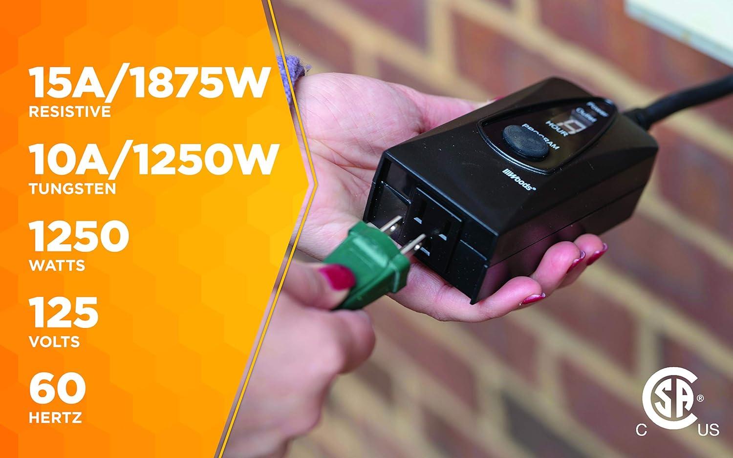 Woods 50013WD 24-Hour Dusk to Dawn Lighting Timer with Photocell and Digital Display