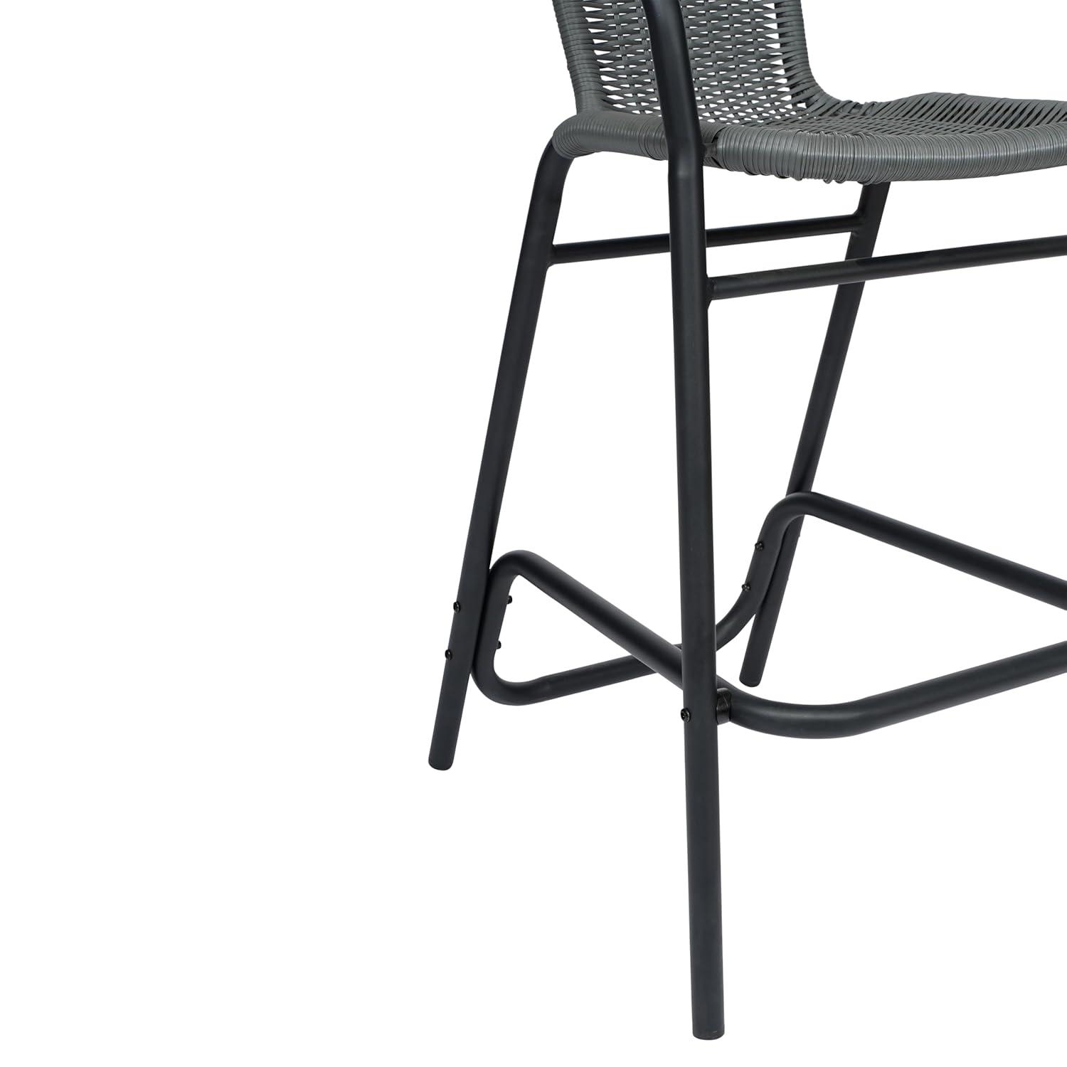 Flash Furniture Lila Commercial Indoor-Outdoor Rattan Restaurant Barstool with Aluminum Frame (Set of 2)