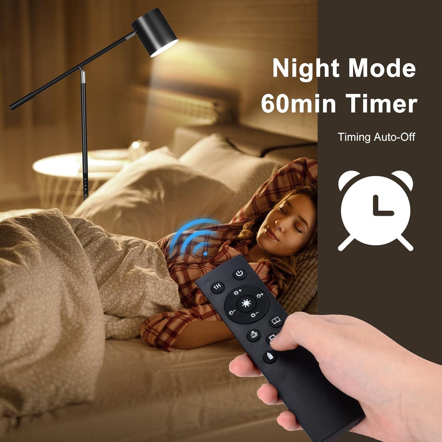 Floor Lamps for Living Room, Modern Stepless Dimmable Standing Lamp with Remote & Touch Control, Adjustable Swing Arms 73" Tall Black Floor Lamp for Reading Sewing Craft