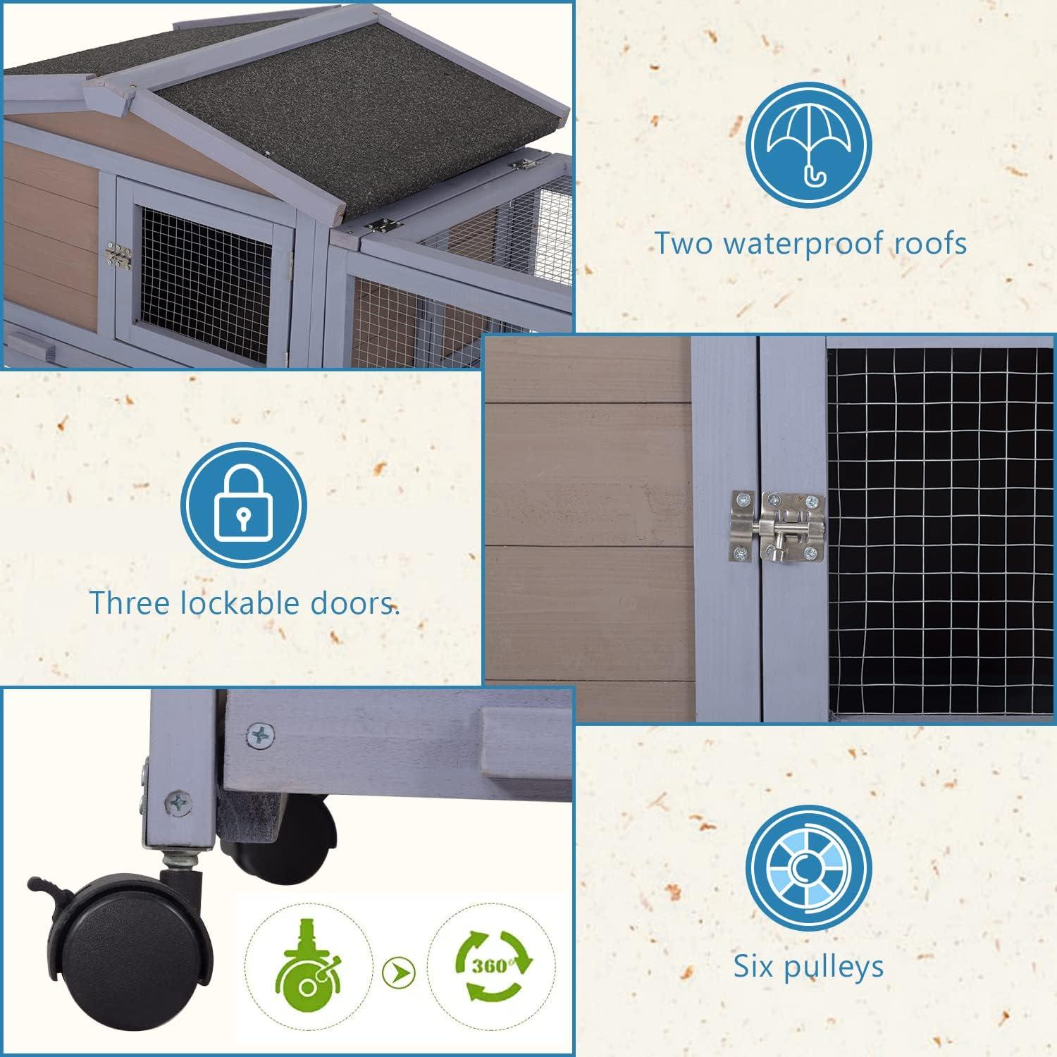 BestPet Rabbit Cage Wooden Rabbit Hutch Two Layers Chicken Coop Outdoor Indoor Guinea Pig Cage Bunny Cage Waterproof Roof Bunny Hutch with Casters and Tray