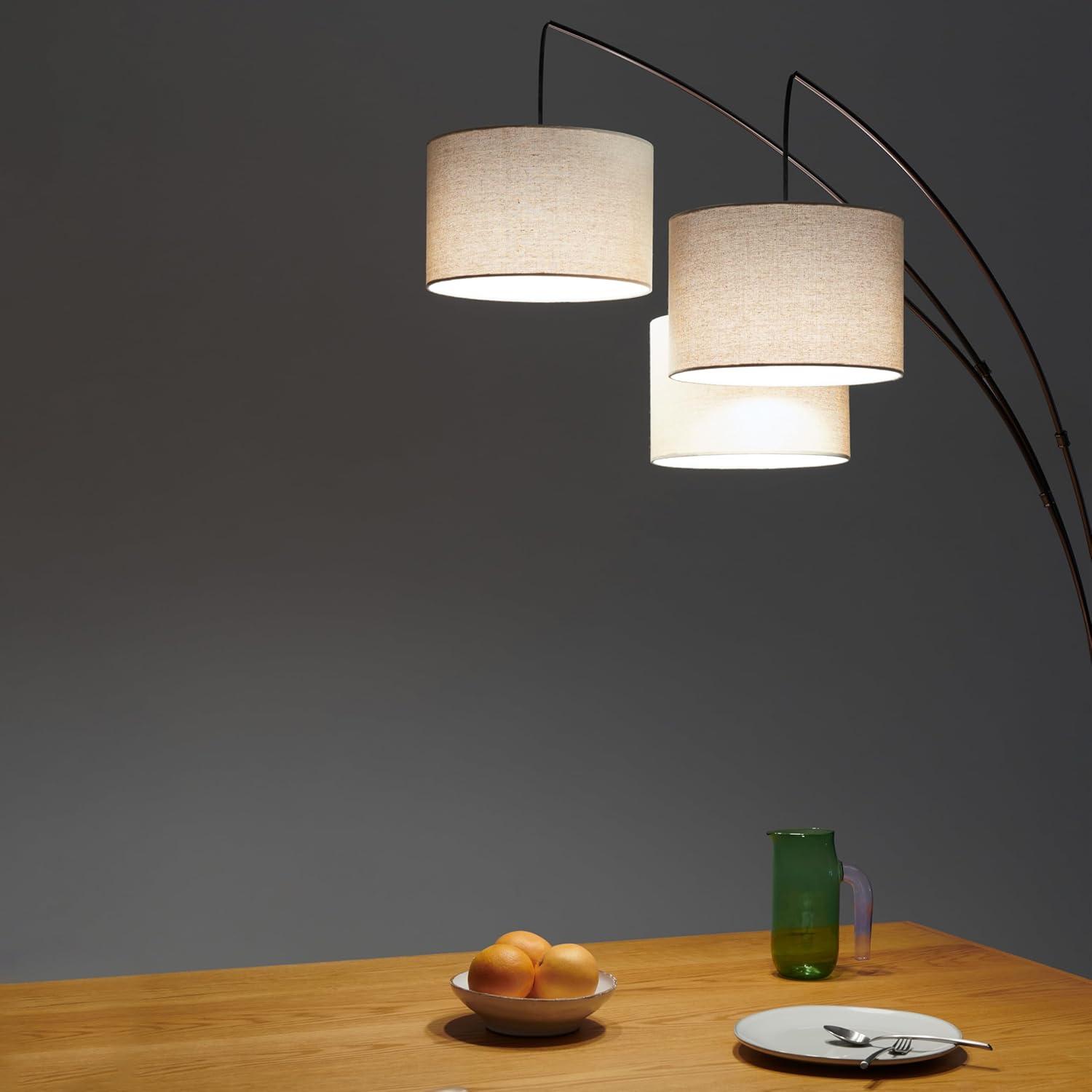 Brightech Trilage 84 in. Mid-Century Modern 3-Light Adjustable LED Arched Standing Floor Lamp with 3 Fabric Drum Shades