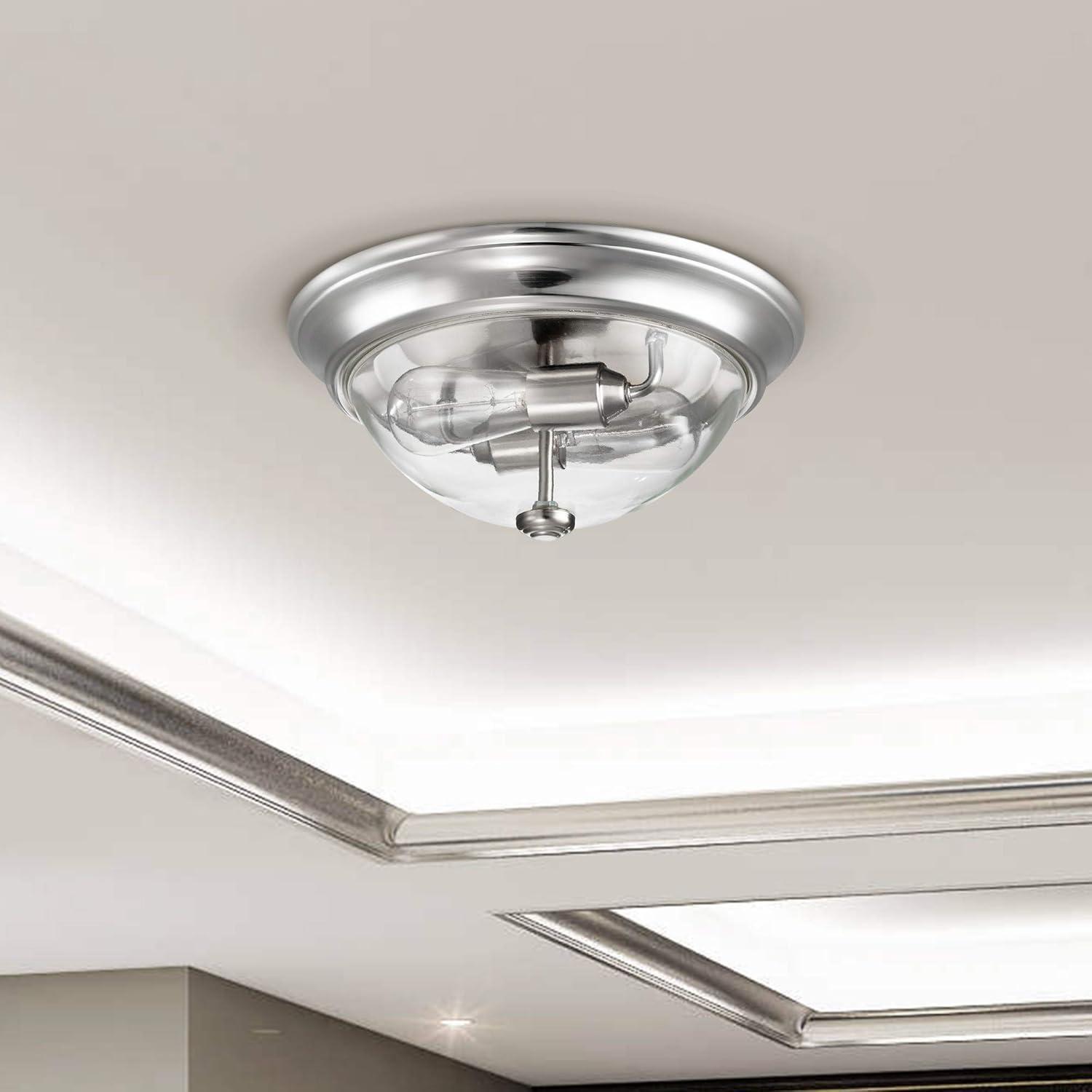 Brushed Nickel Clear Glass Drum LED Flush Mount Light