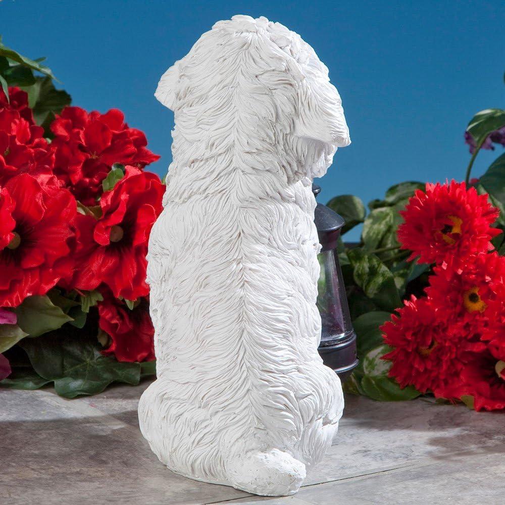 White Resin Bichon Dog Solar Lantern Statue with LED Light